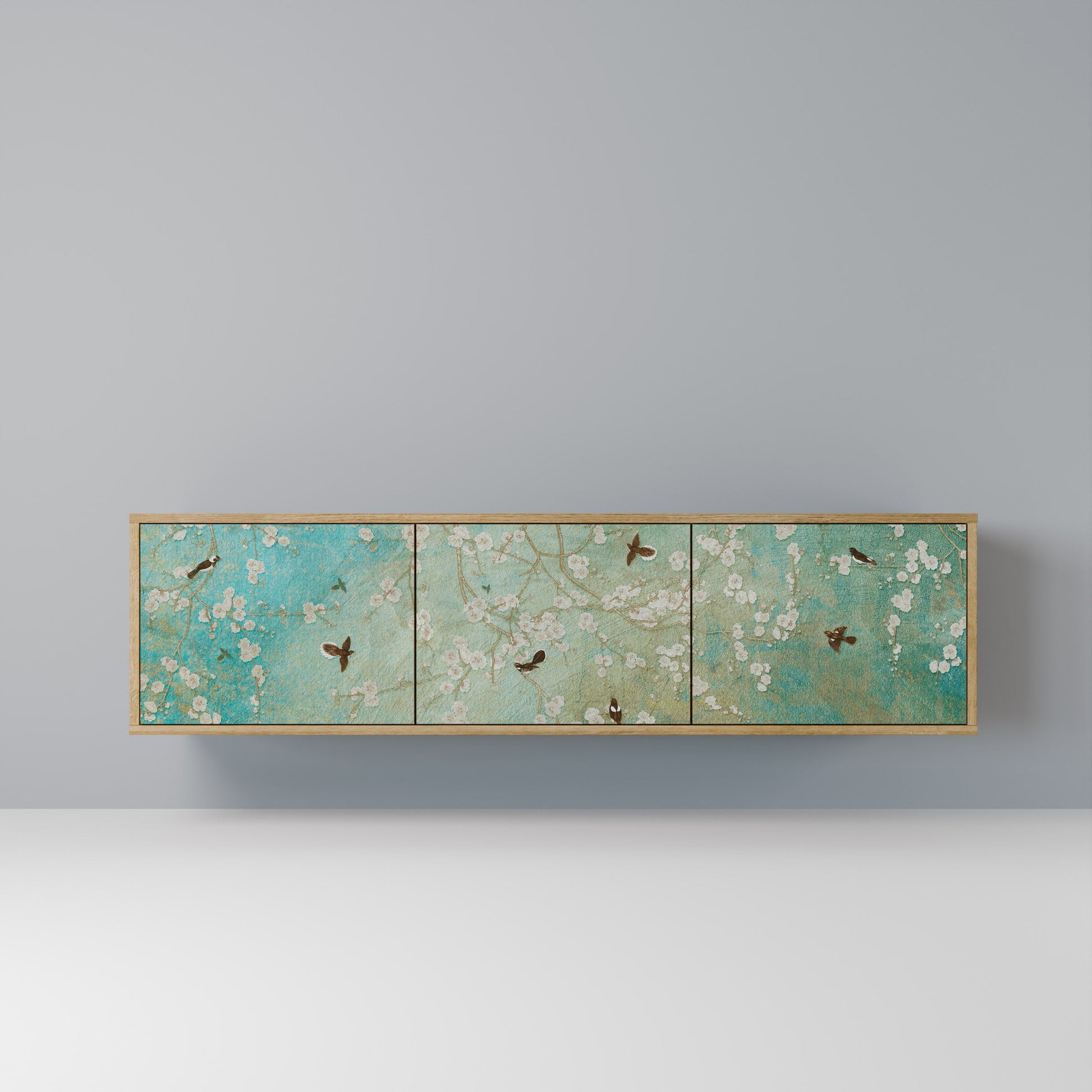 BLOOMING CHARM 3-Door TV Stand in Oak Effect