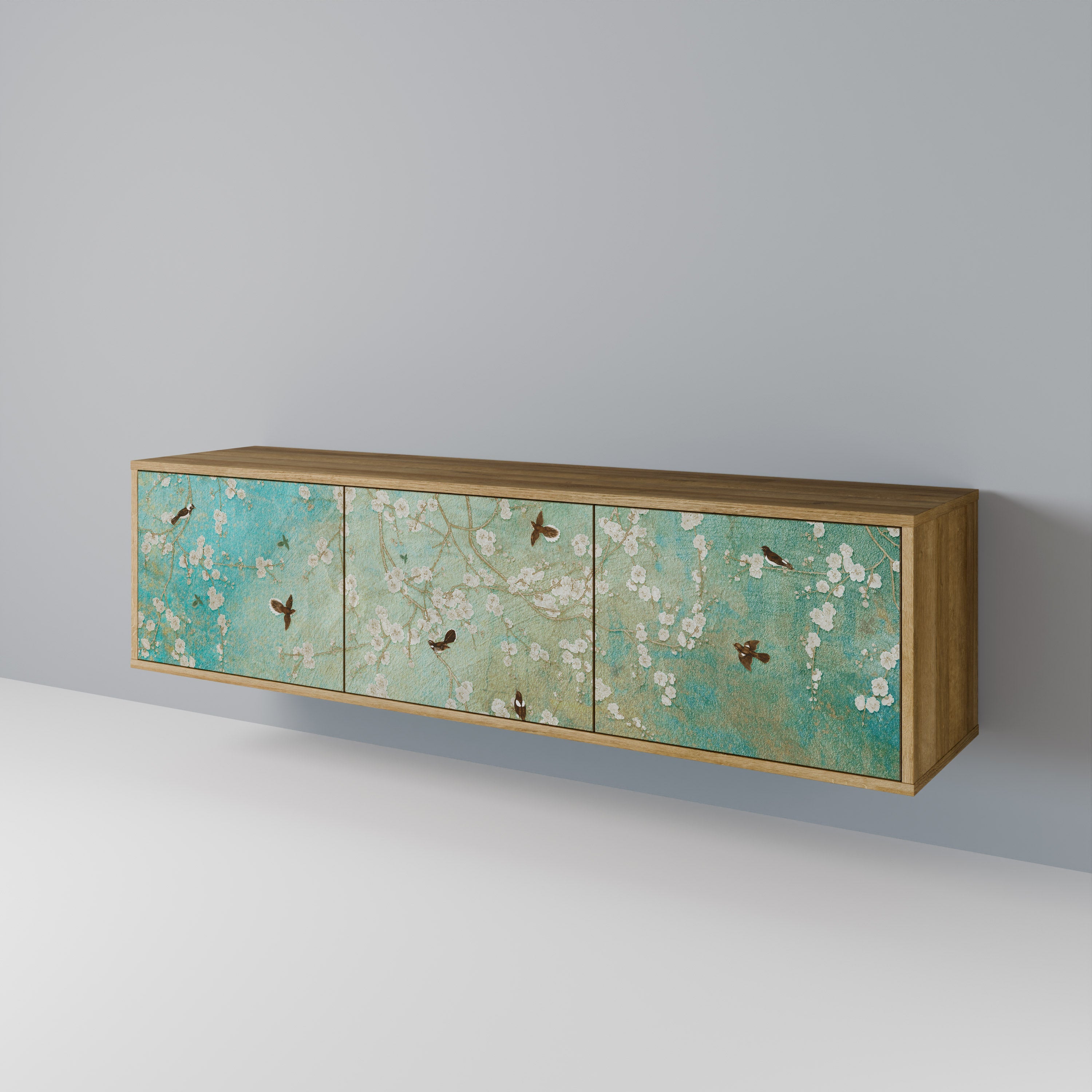 Meuble TV 3 portes BLOOMING CHARM effet chêne