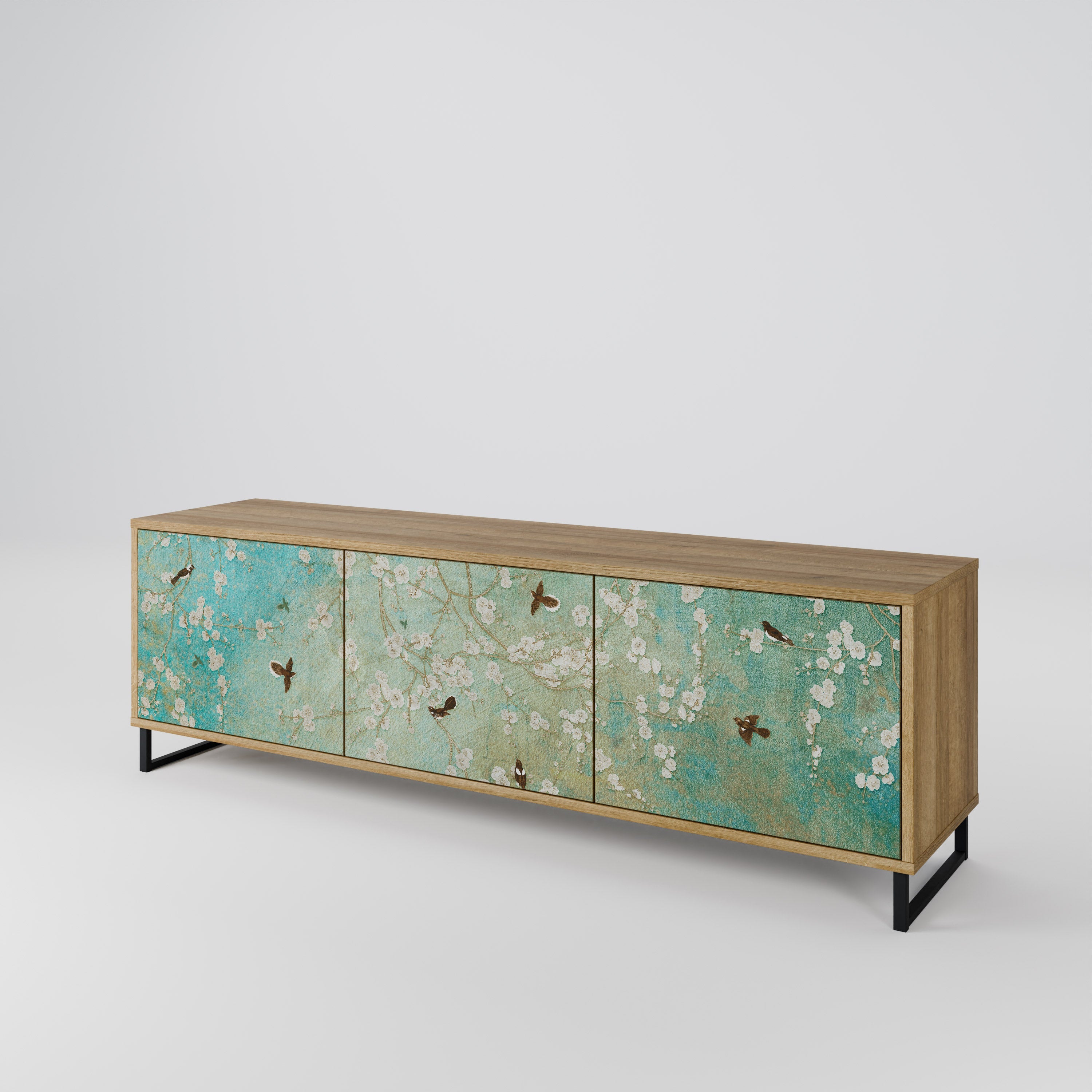 Meuble TV 3 portes BLOOMING CHARM effet chêne