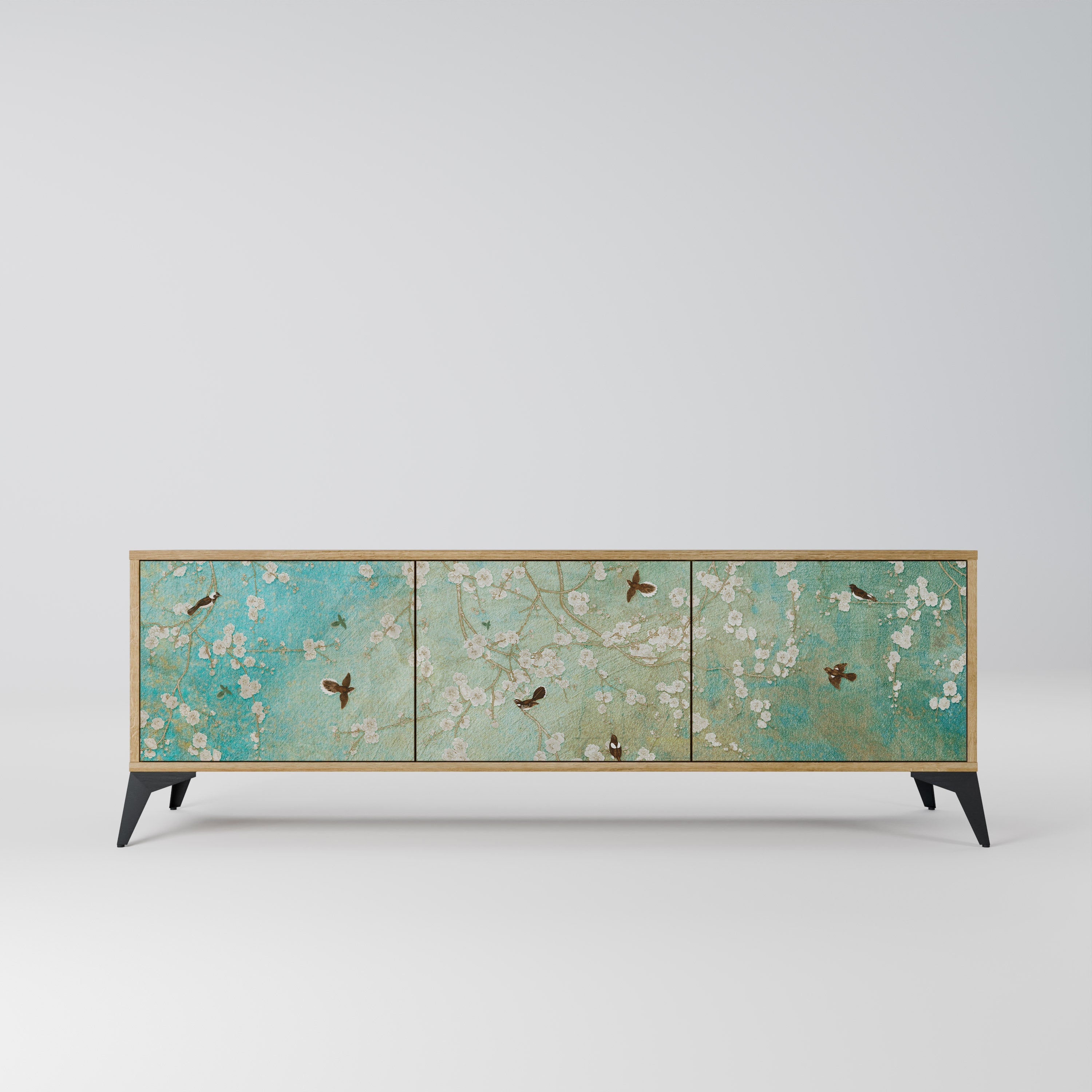 Meuble TV 3 portes BLOOMING CHARM effet chêne