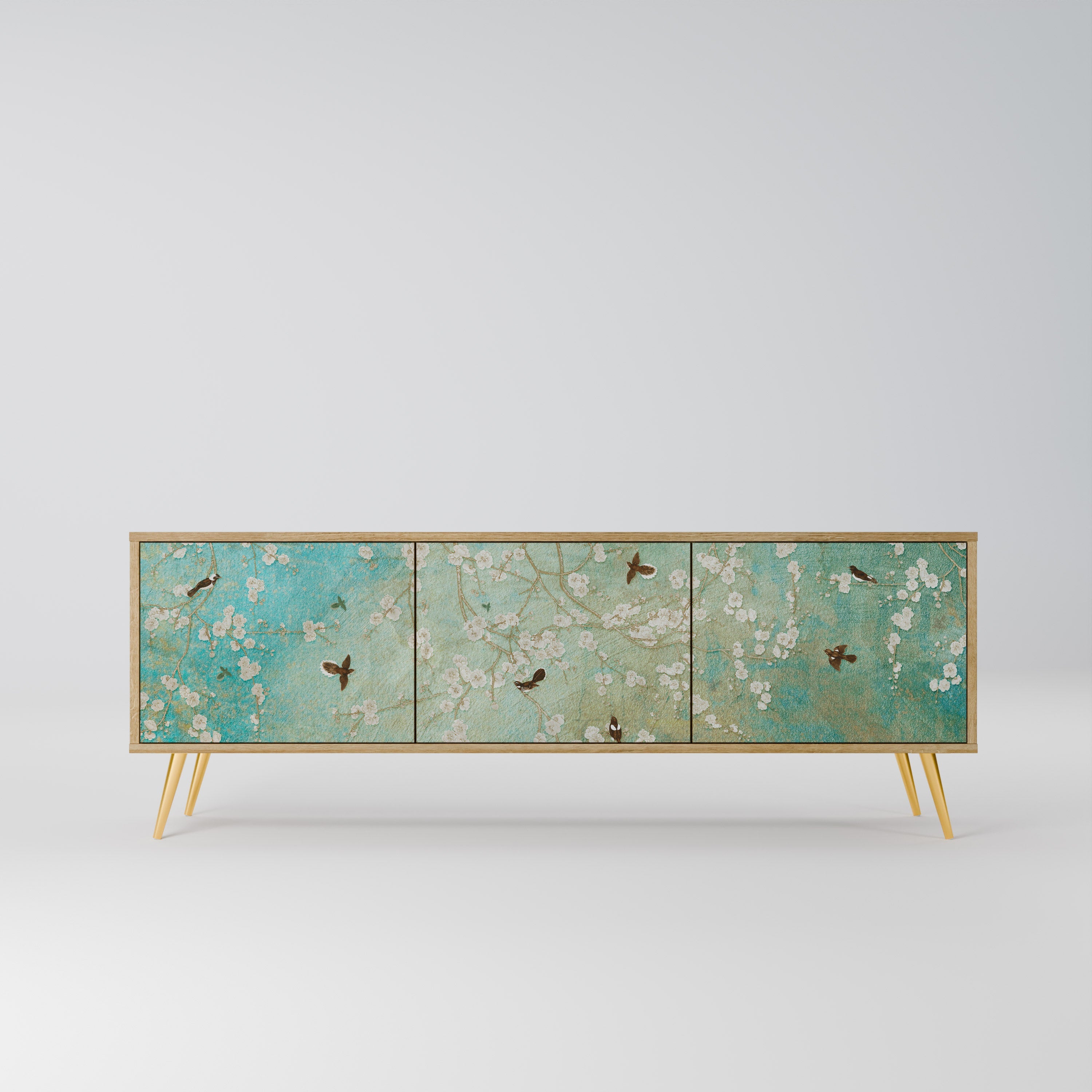 Meuble TV 3 portes BLOOMING CHARM effet chêne