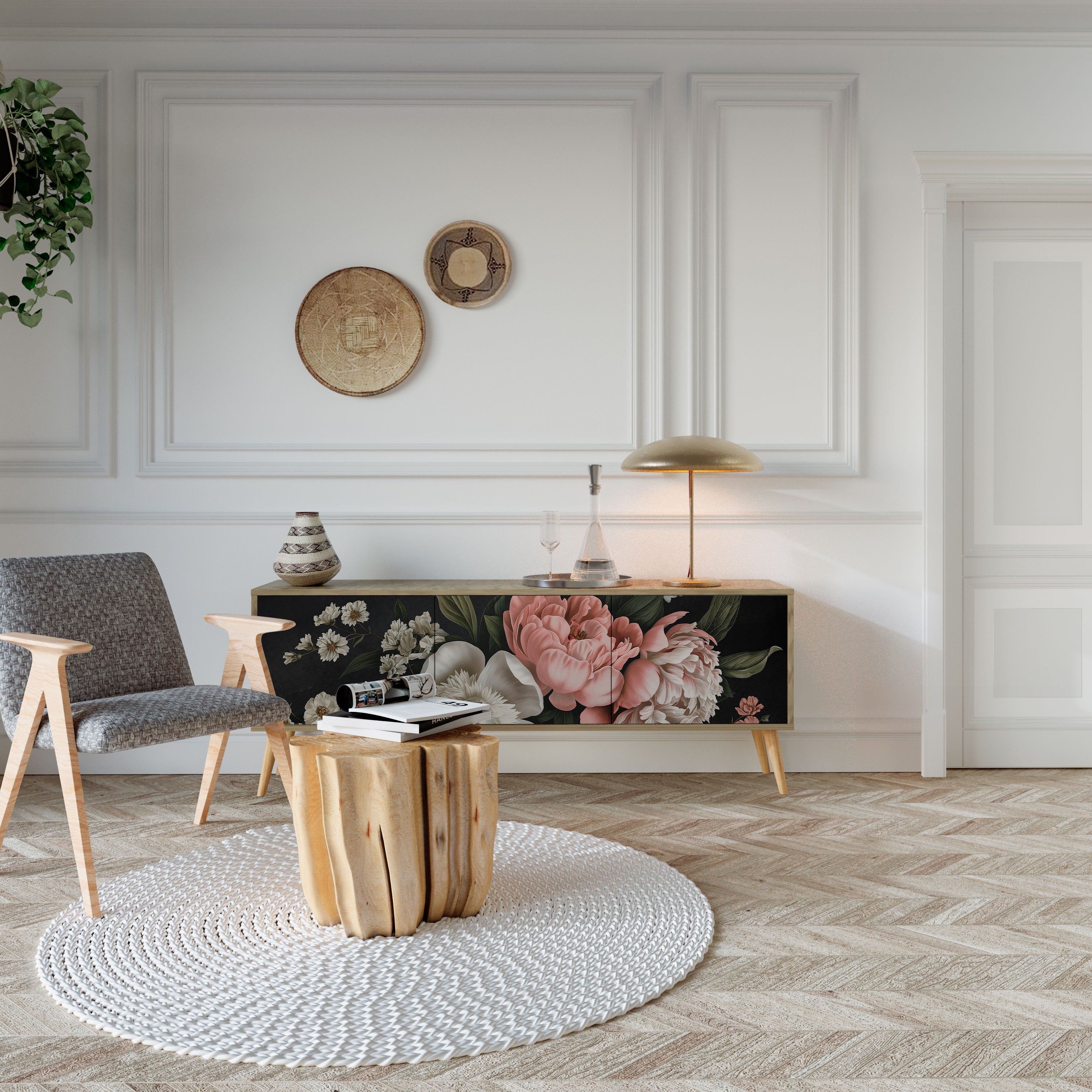 Meuble TV 3 portes LUSH ELEGANCE effet chêne