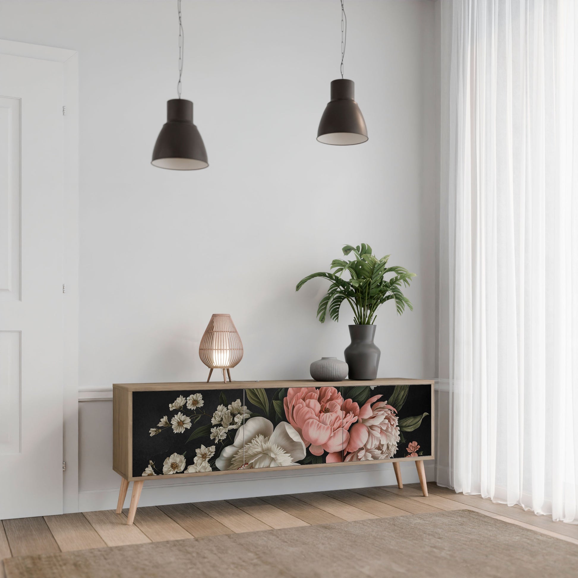 LUSH ELEGANCE 3-Door TV Stand in Oak Effect