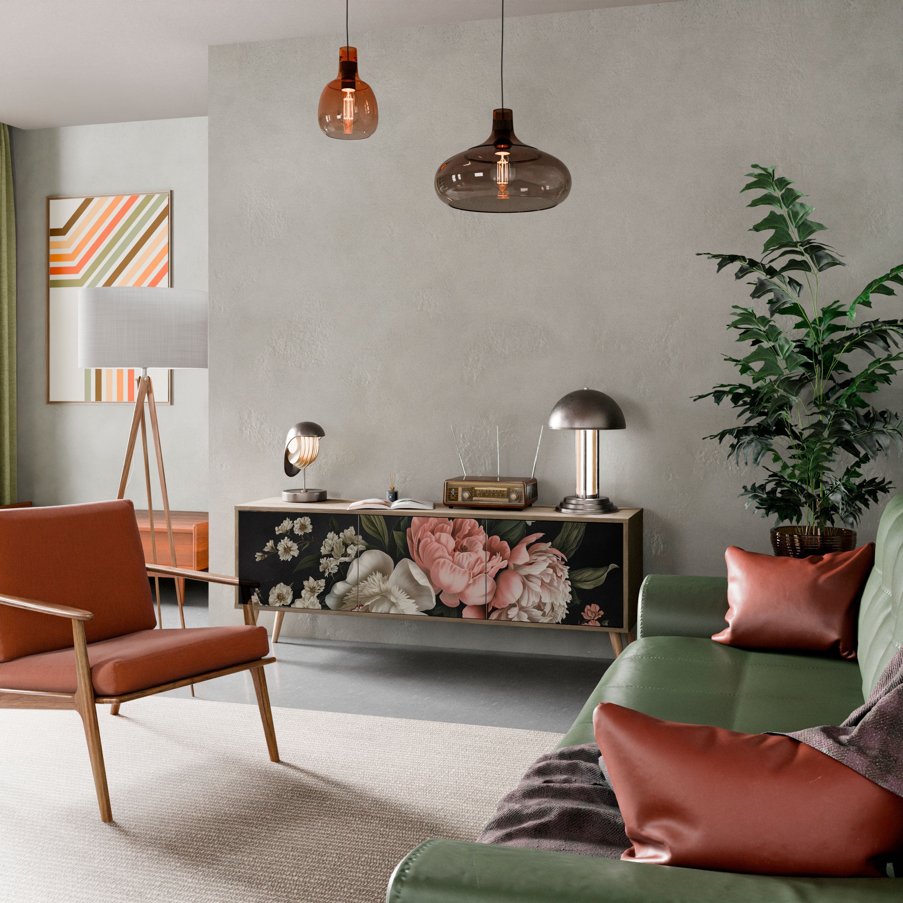 Meuble TV 3 portes LUSH ELEGANCE effet chêne