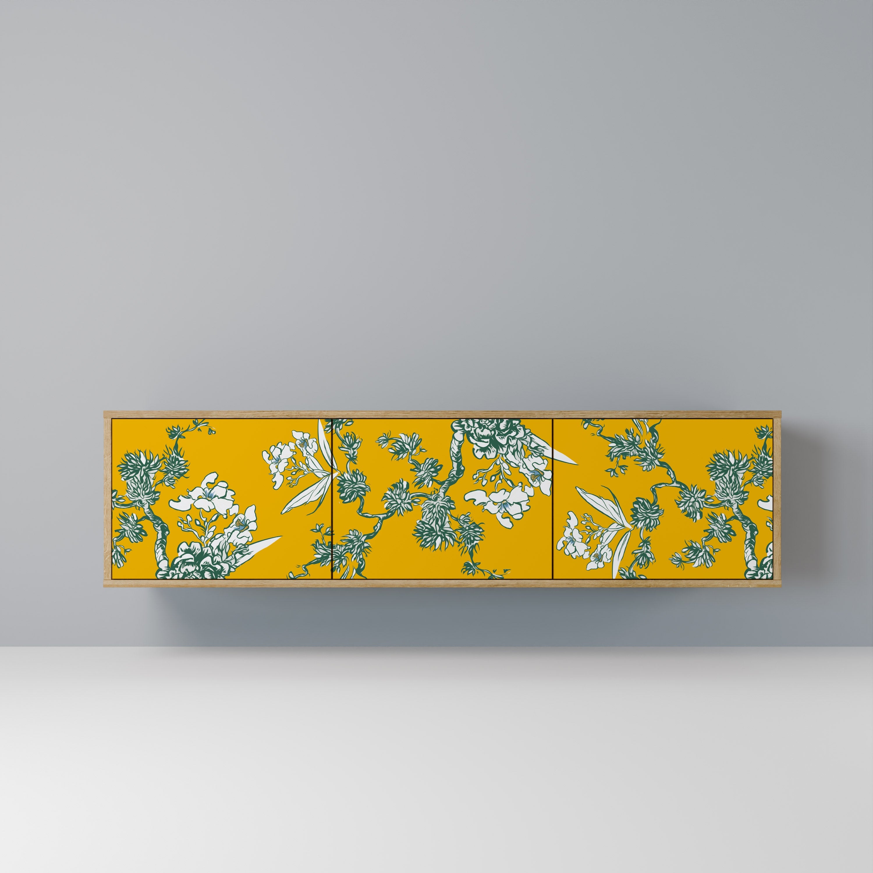 Meuble TV 3 portes YELLOW CHINOISERIE effet chêne