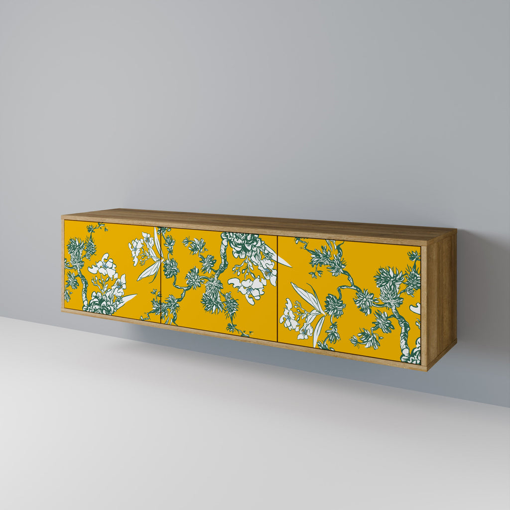 Meuble TV 3 portes YELLOW CHINOISERIE effet chêne
