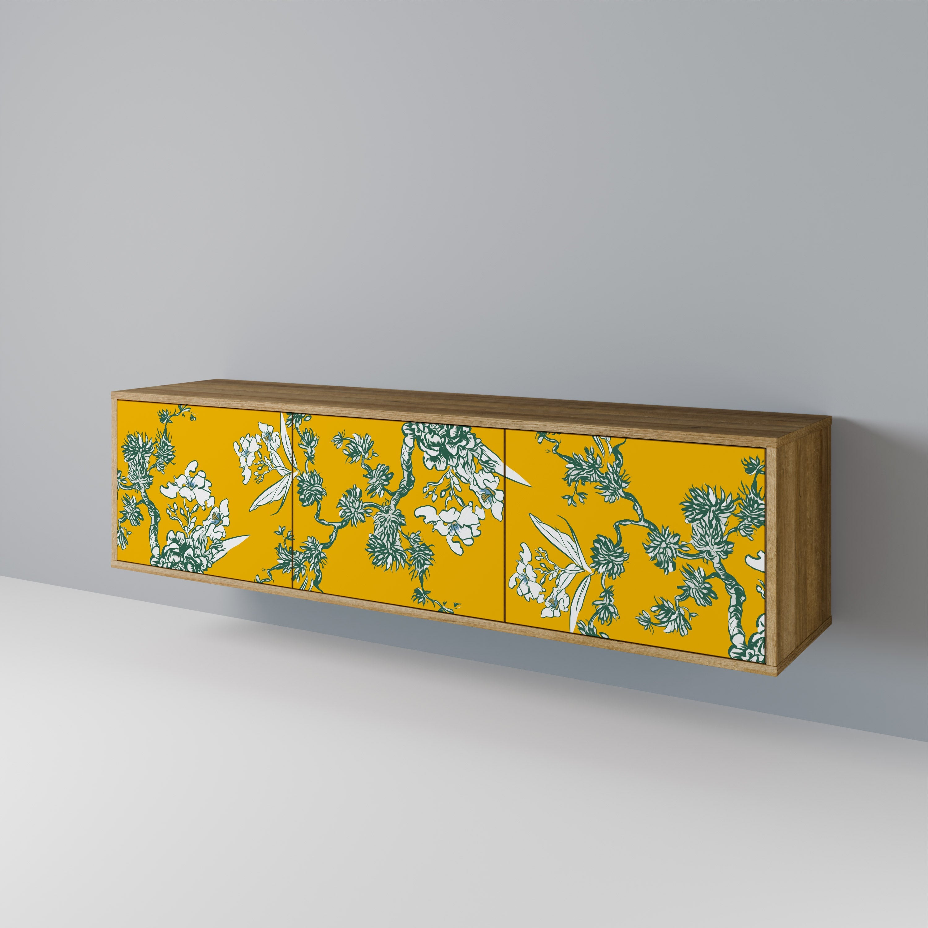 Meuble TV 3 portes YELLOW CHINOISERIE effet chêne