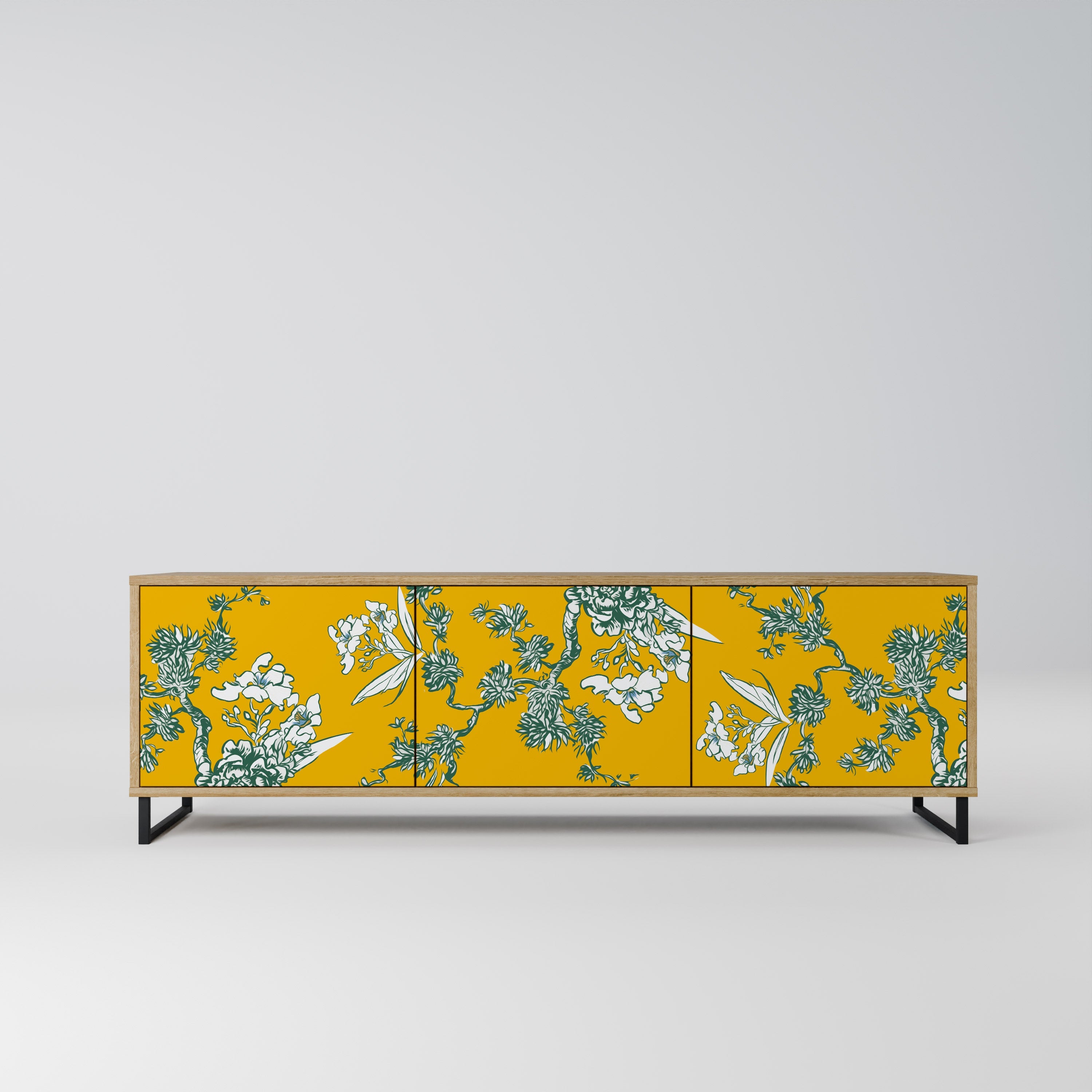 Meuble TV 3 portes YELLOW CHINOISERIE effet chêne