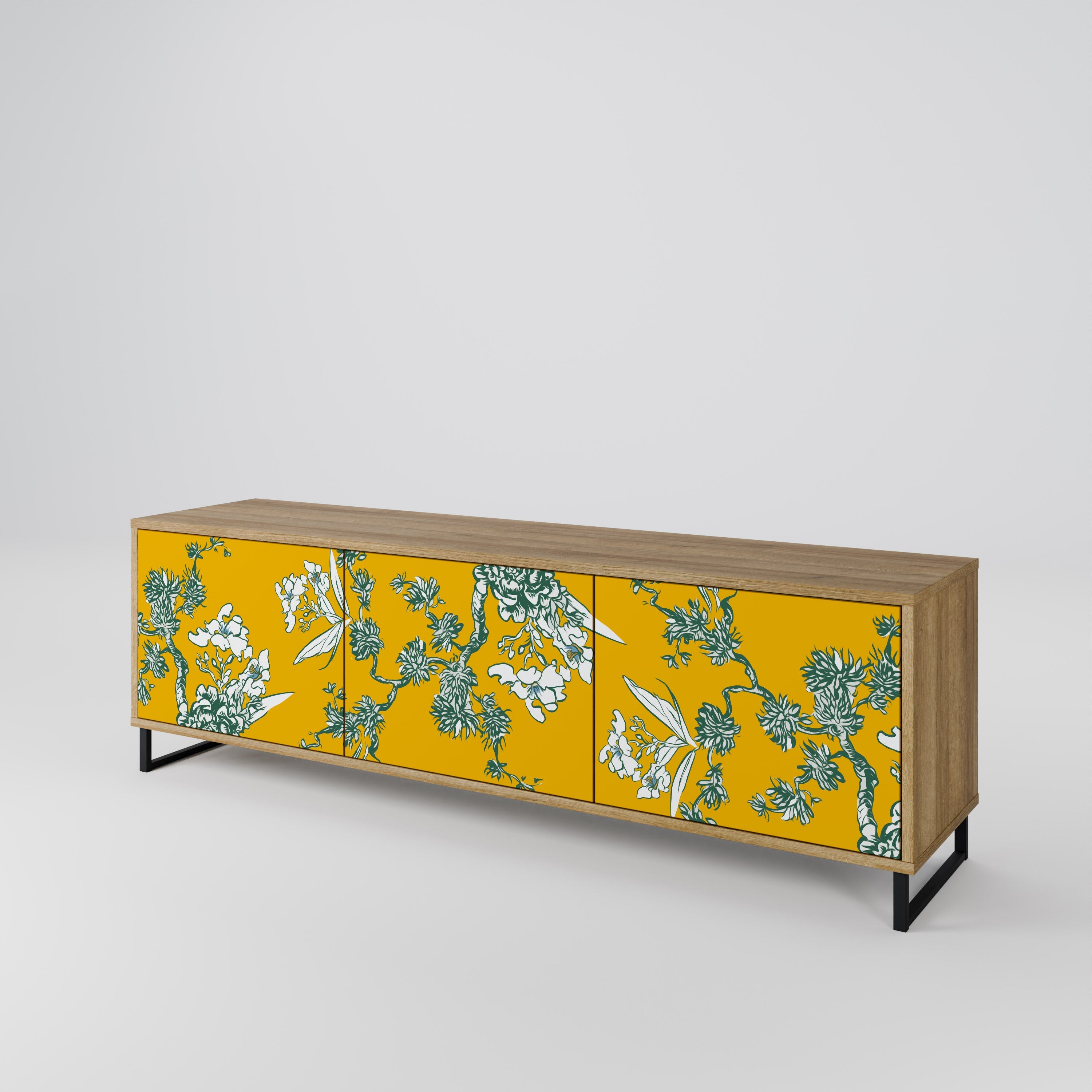 Meuble TV 3 portes YELLOW CHINOISERIE effet chêne