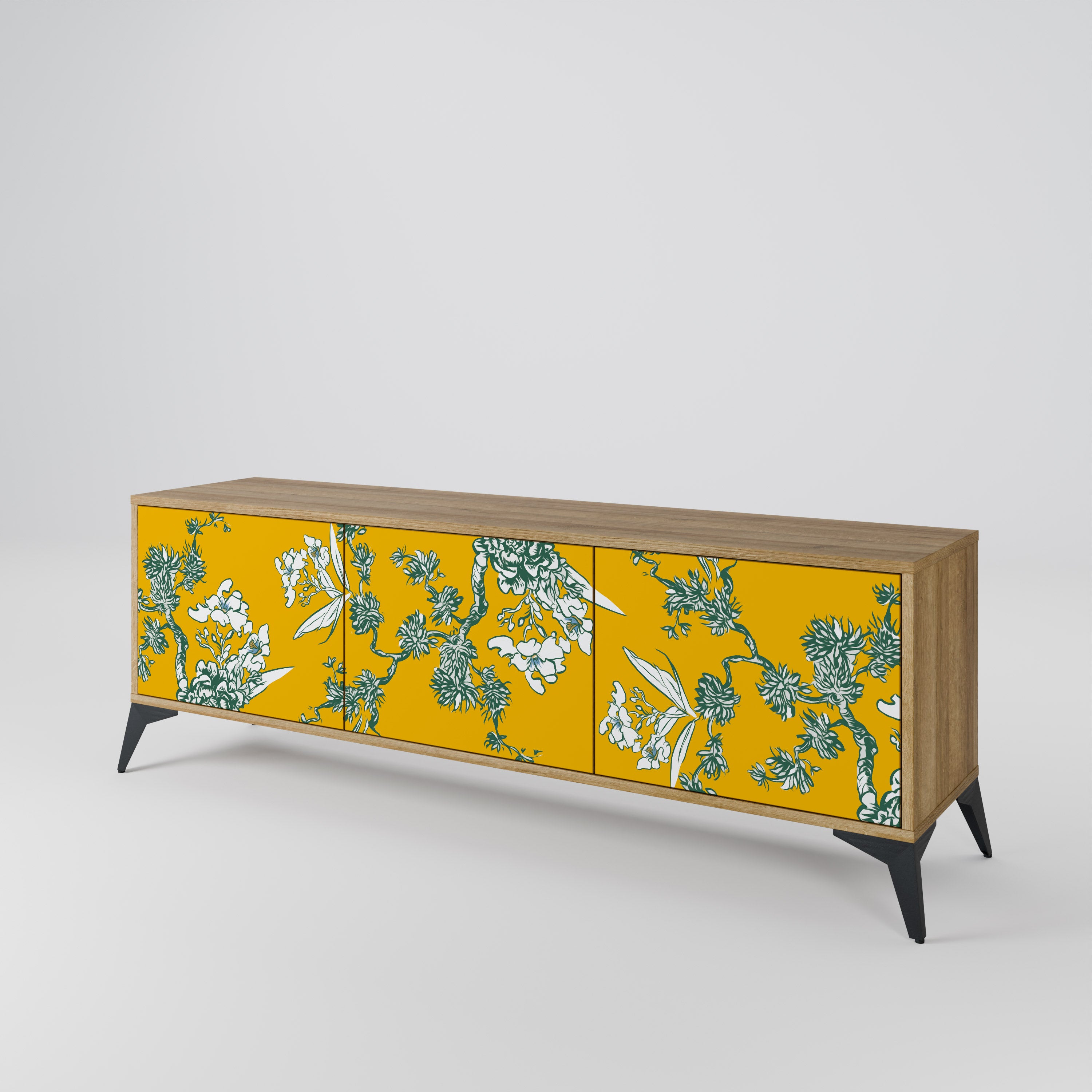 YELLOW CHINOISERIE 3-Door TV Cabinet