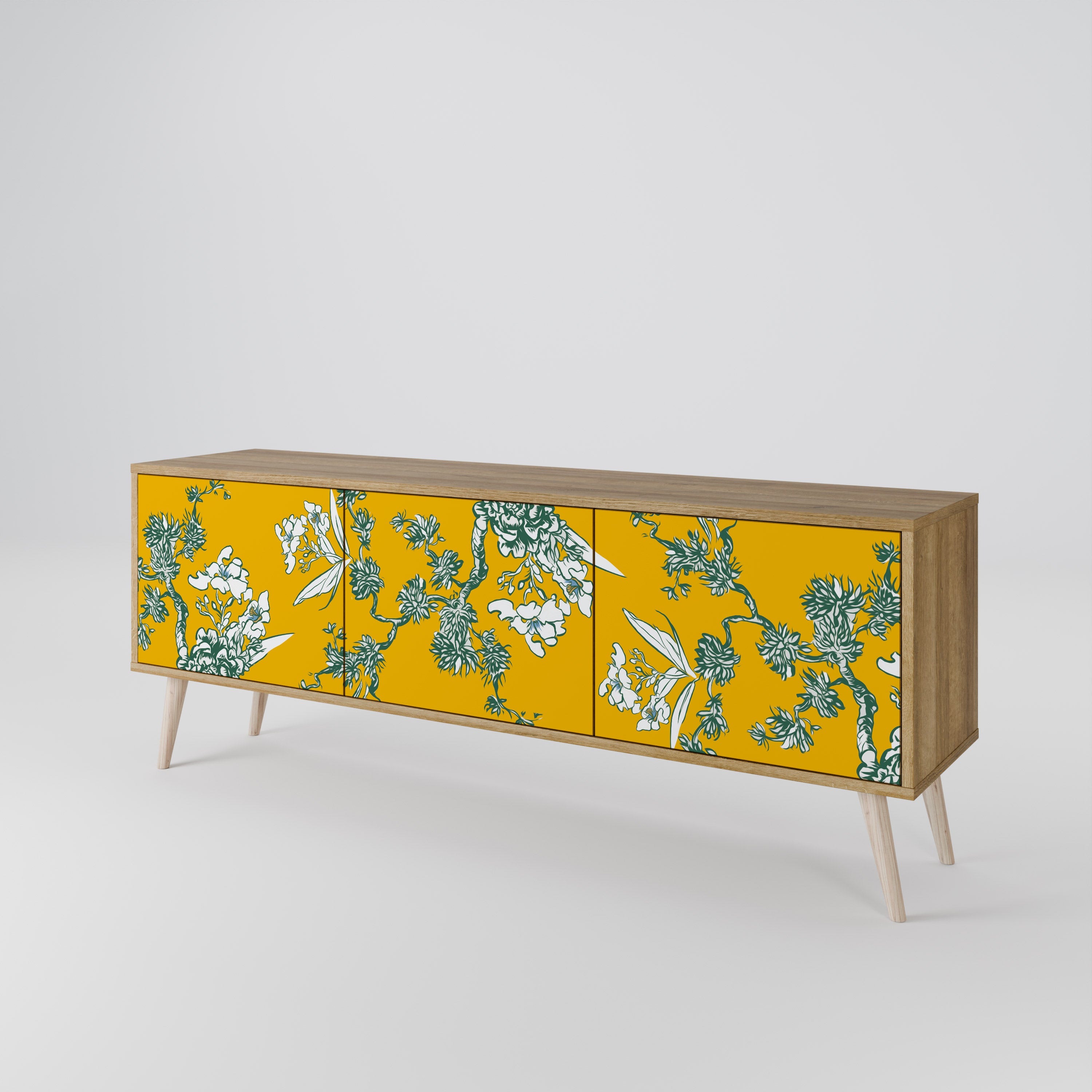 YELLOW CHINOISERIE 3-Door TV Cabinet
