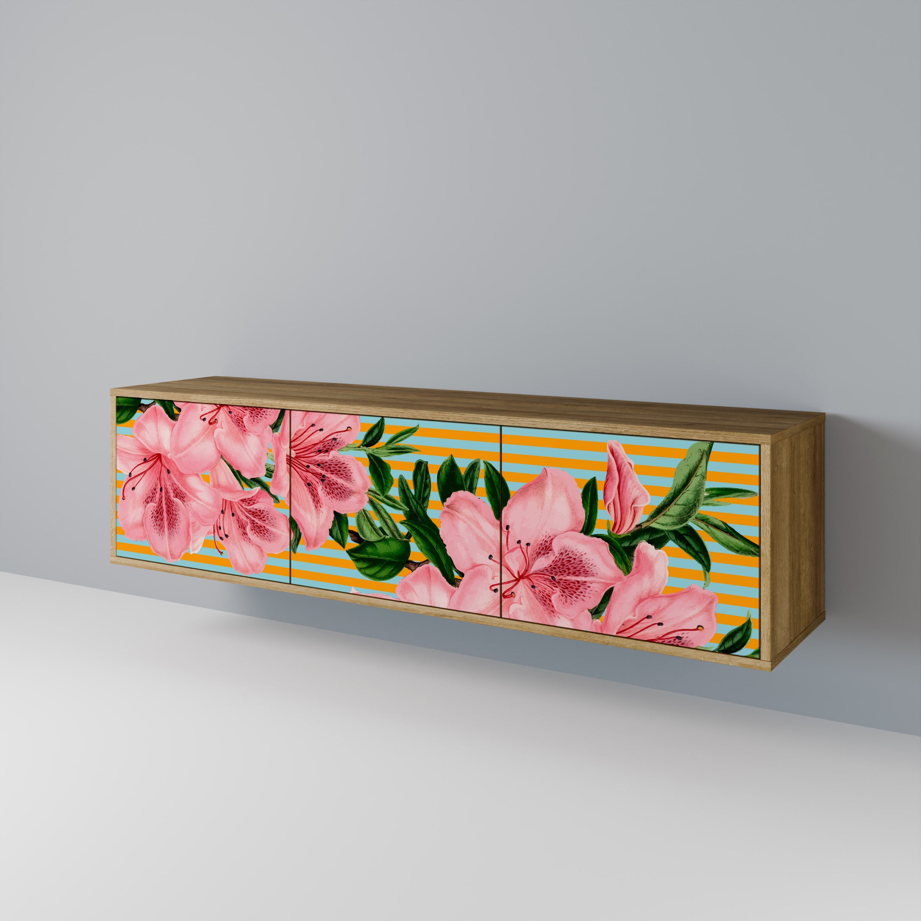 Meuble TV 3 portes FRAGILE BEAUTY effet chêne