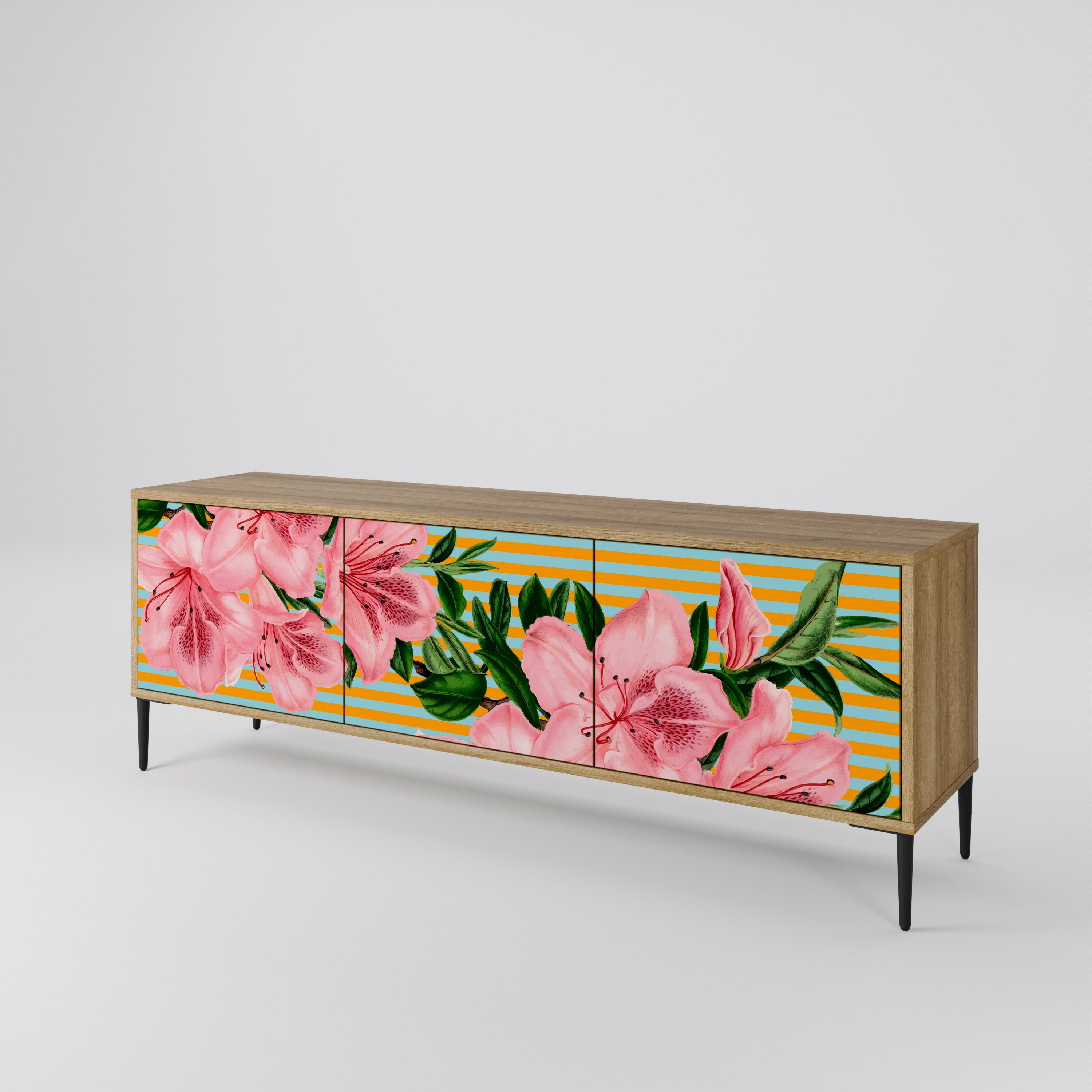 Meuble TV 3 portes FRAGILE BEAUTY effet chêne