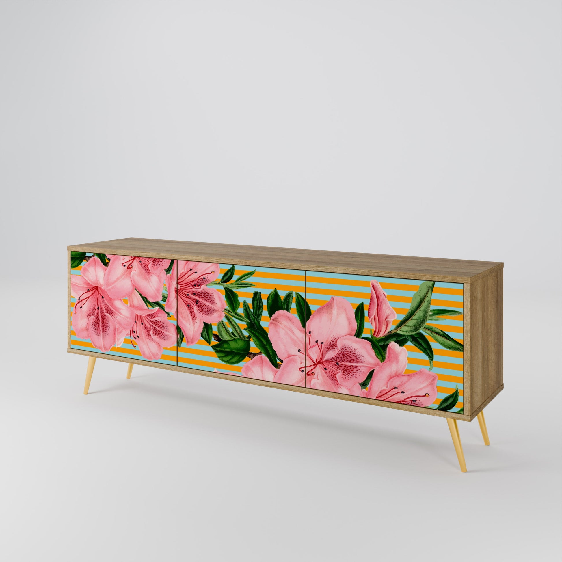FRAGILE BEAUTY 3-Door TV Stand in Oak Effect