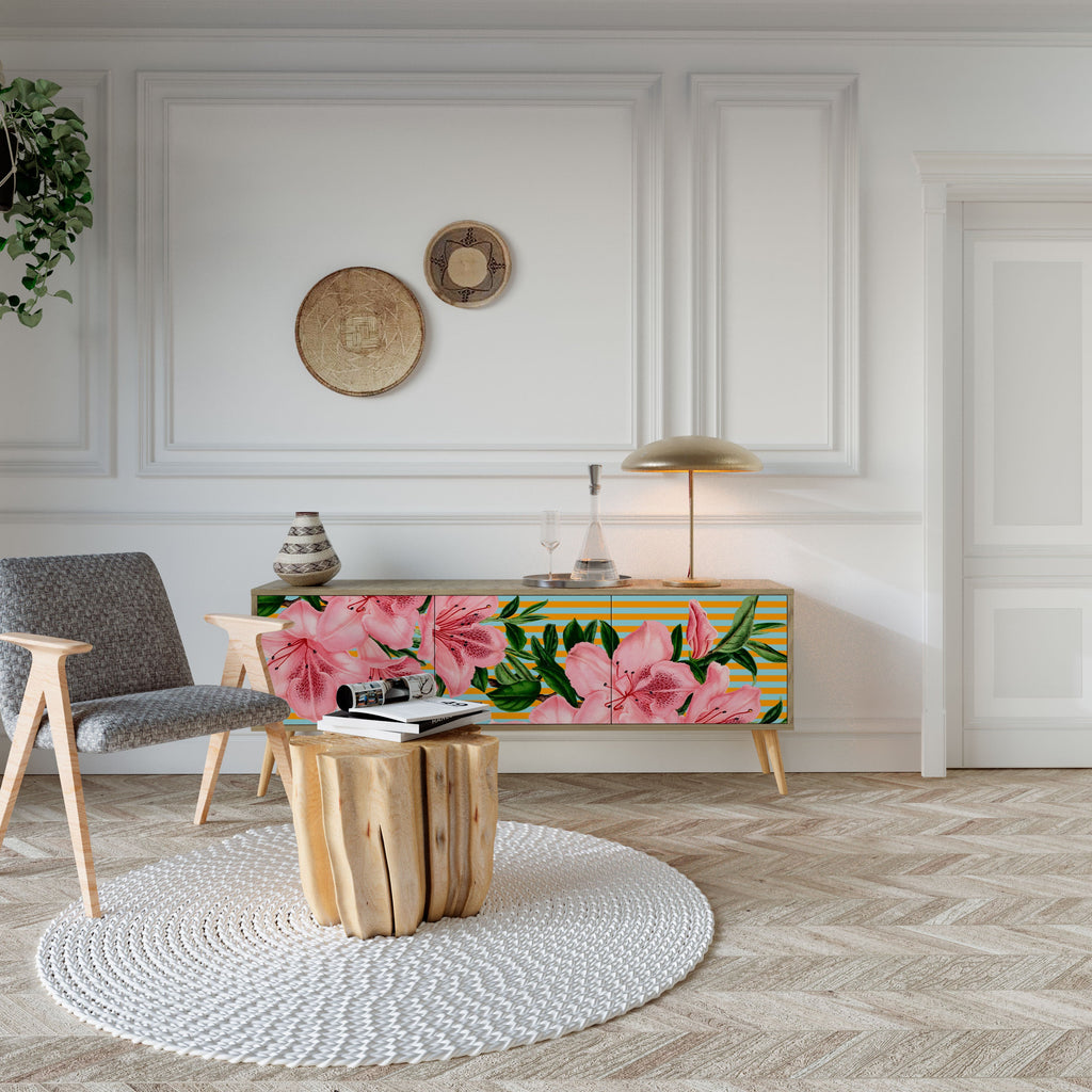 Meuble TV 3 portes FRAGILE BEAUTY effet chêne