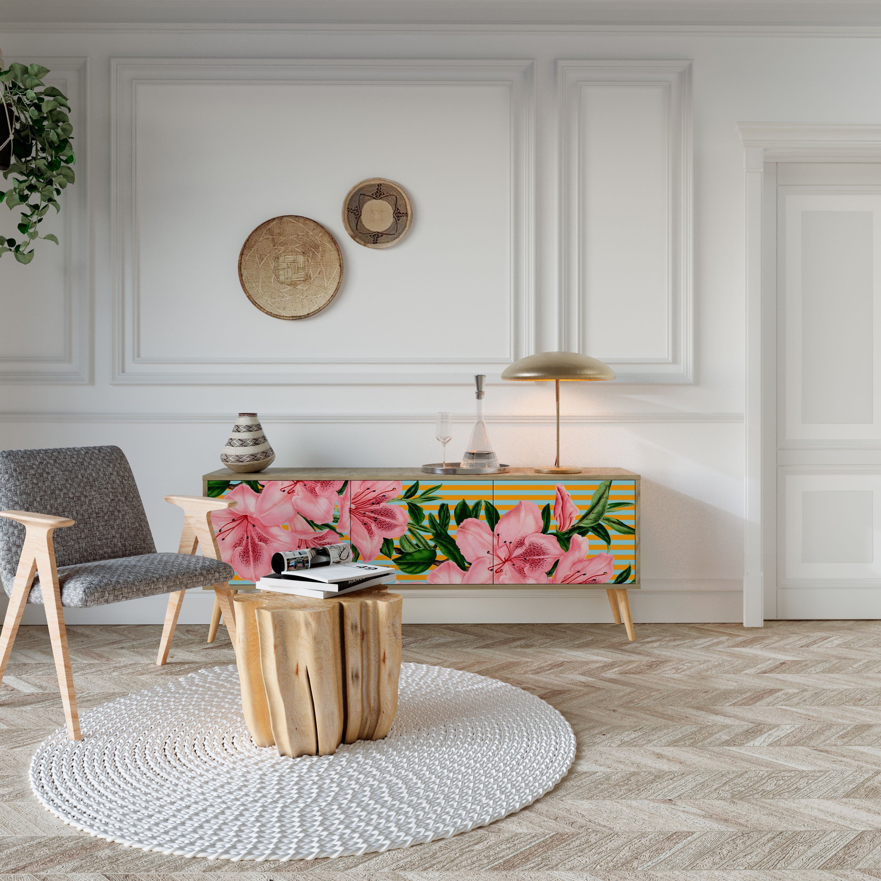 Meuble TV 3 portes FRAGILE BEAUTY effet chêne