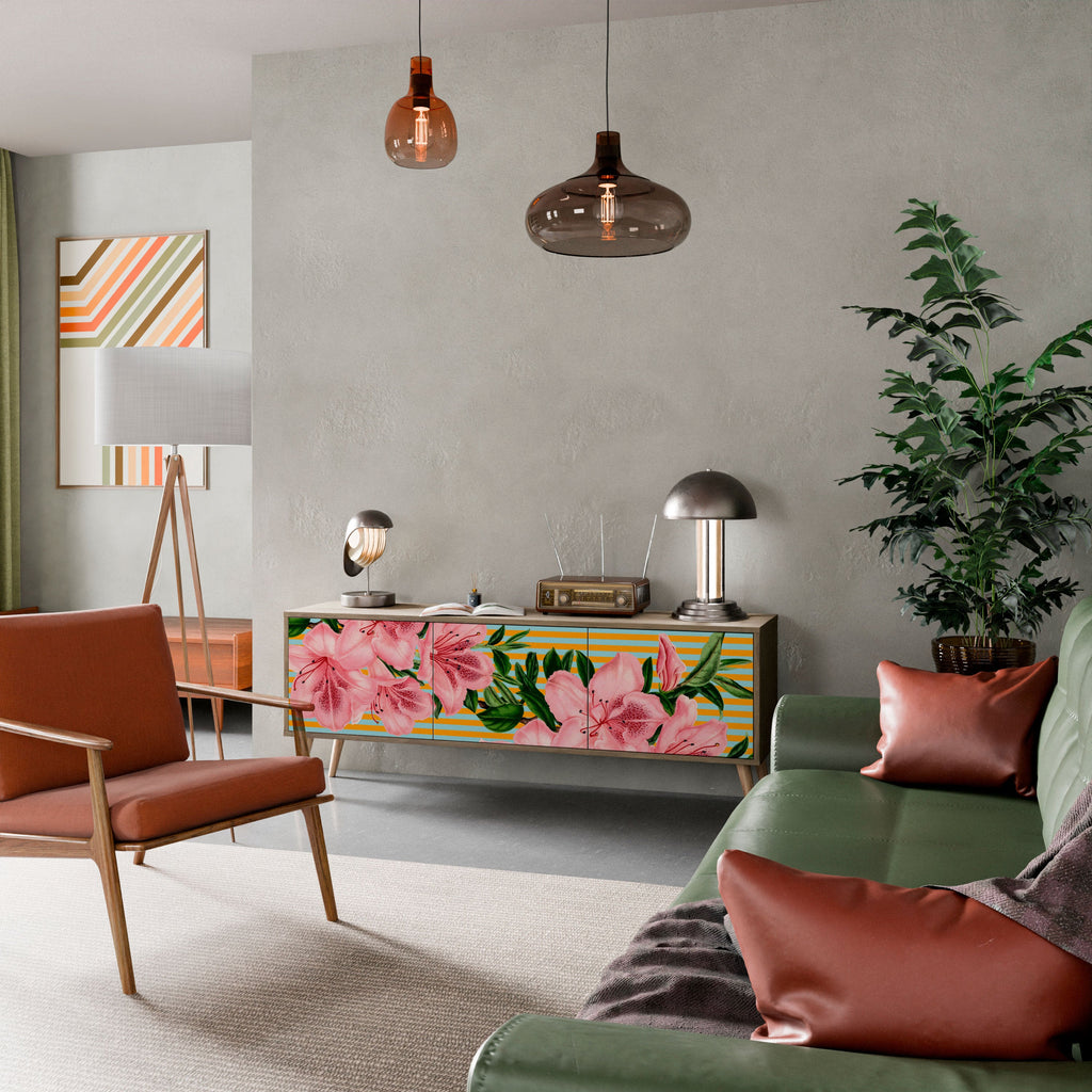 Meuble TV 3 portes FRAGILE BEAUTY effet chêne