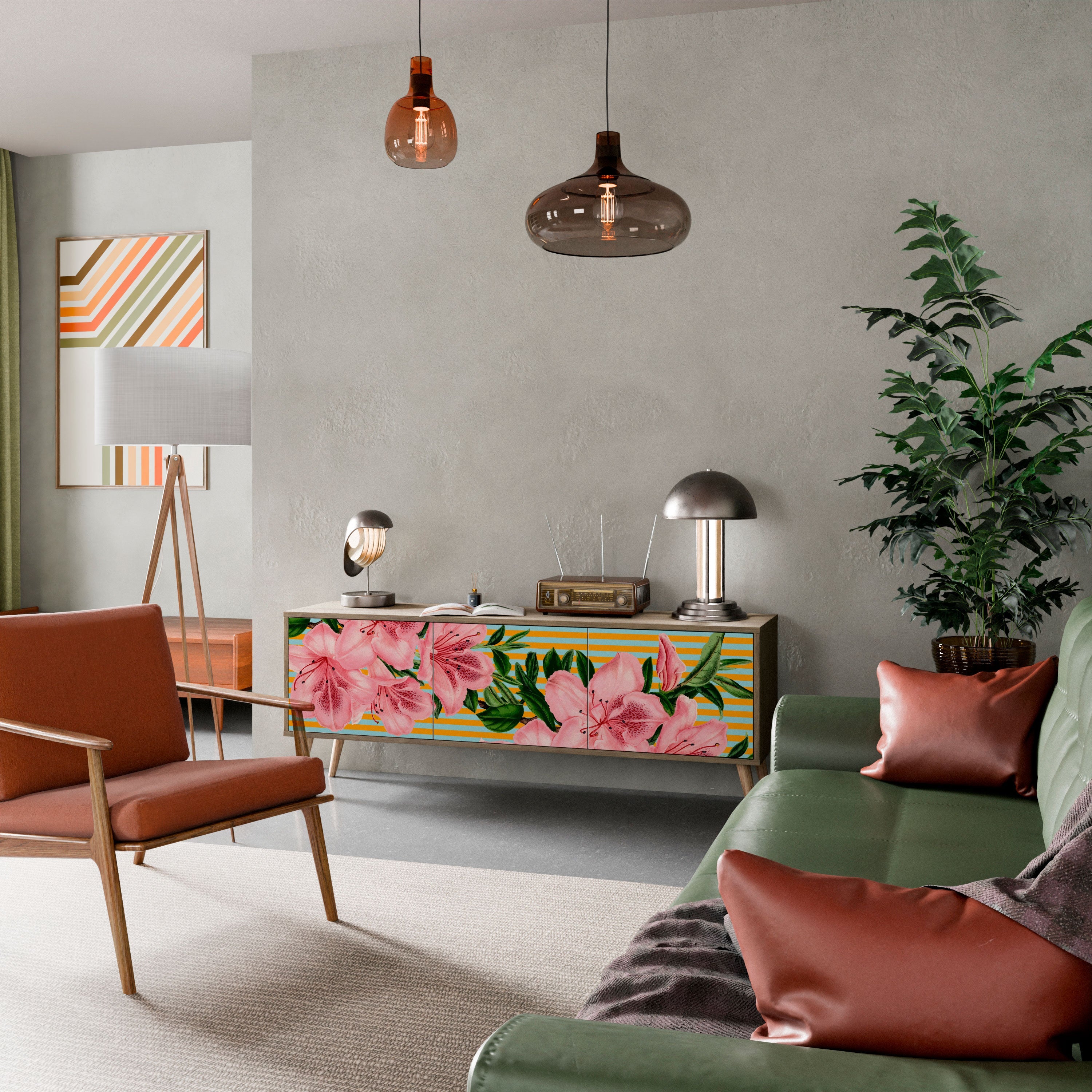 Meuble TV 3 portes FRAGILE BEAUTY effet chêne