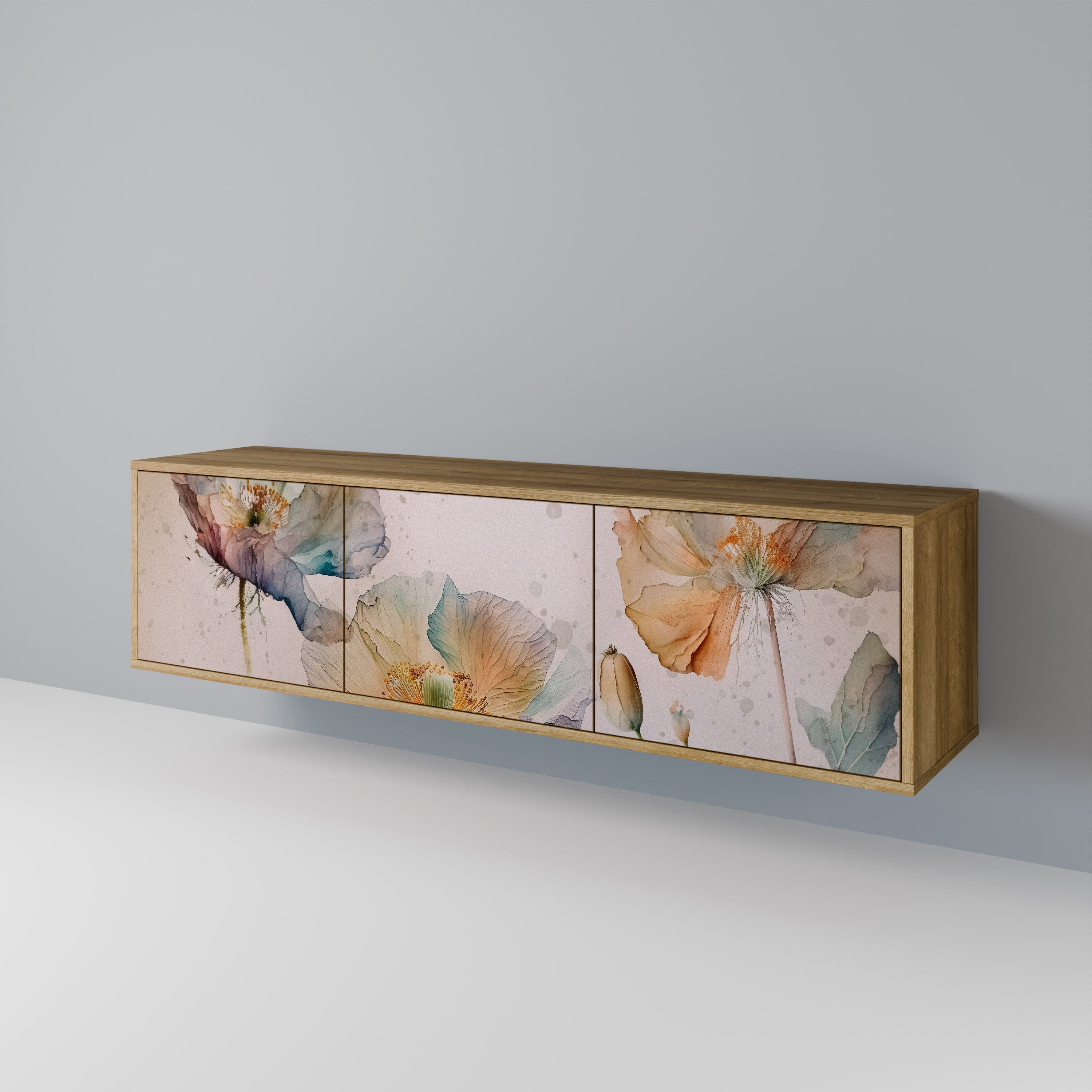 Meuble TV 3 portes SOFTEN POPPY effet chêne