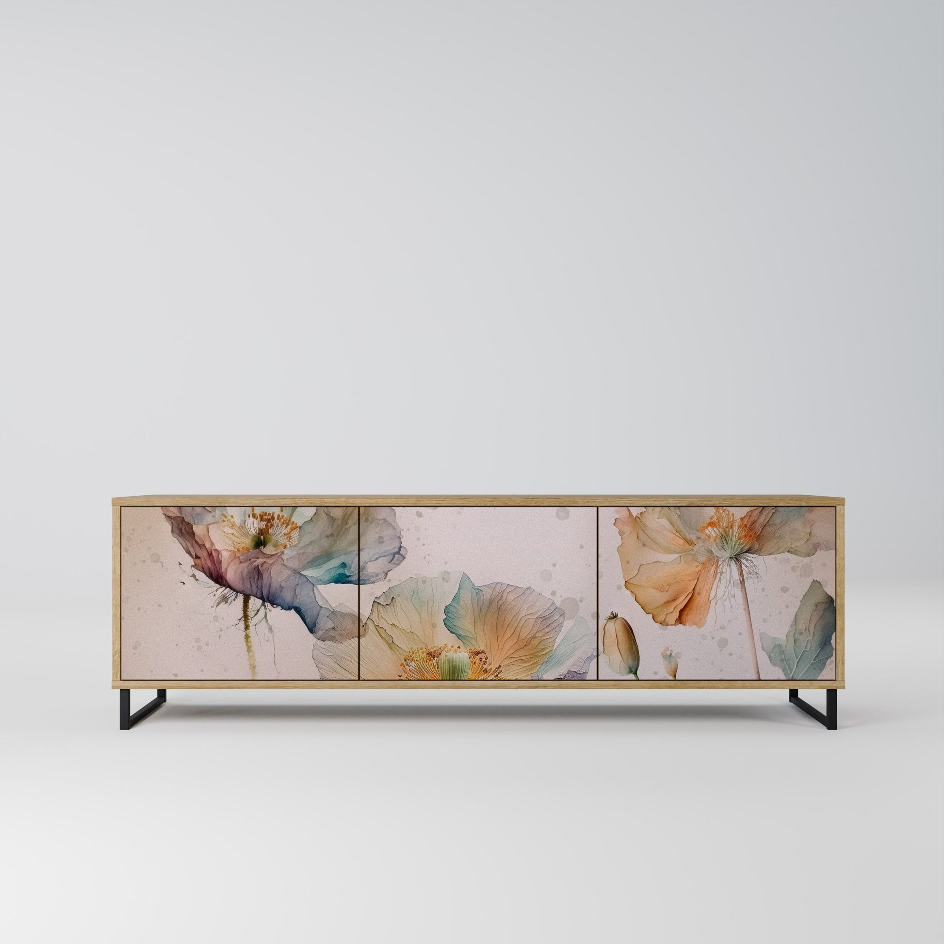 SOFTEN POPPY 3-Door TV Stand in Oak Effect