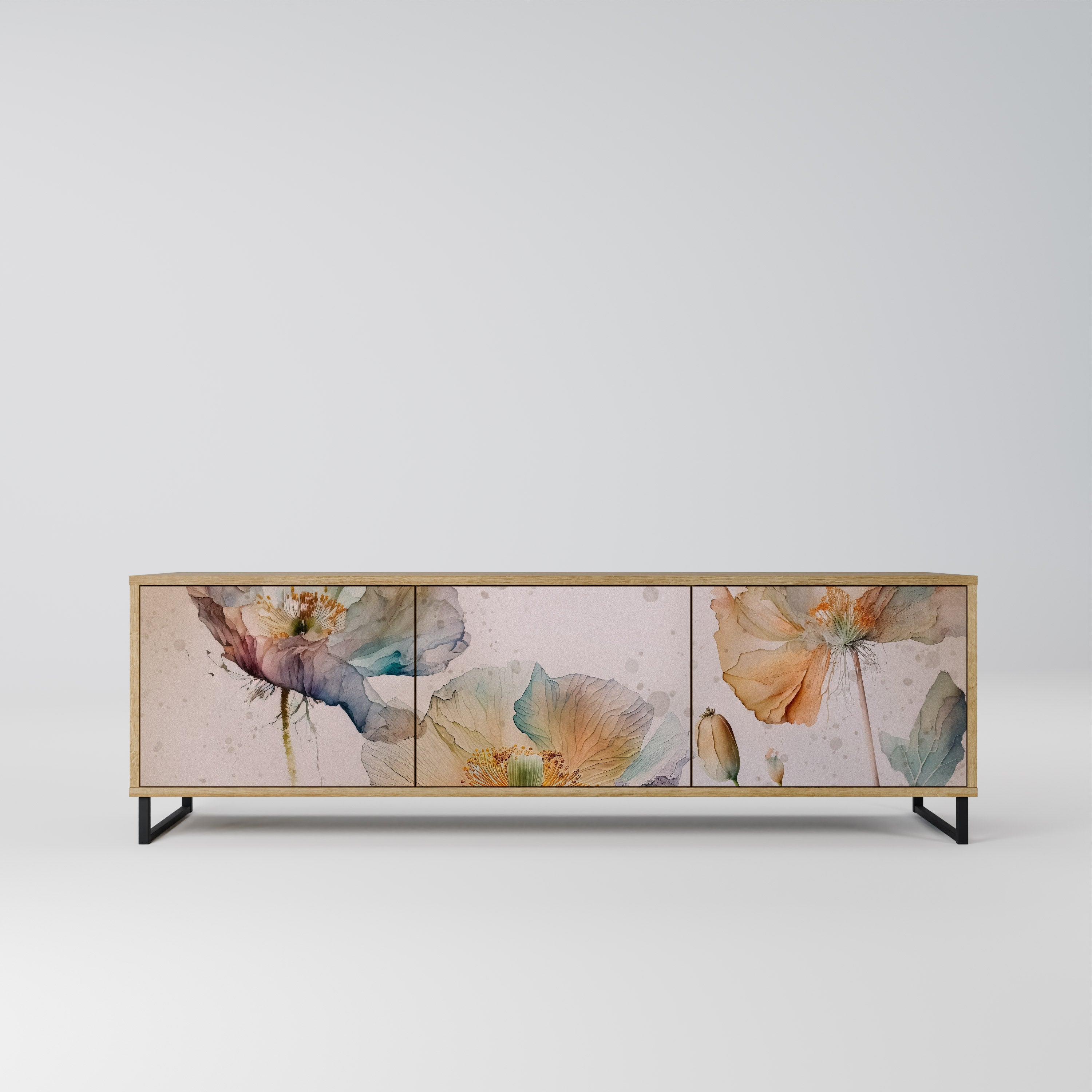 Meuble TV 3 portes SOFTEN POPPY effet chêne