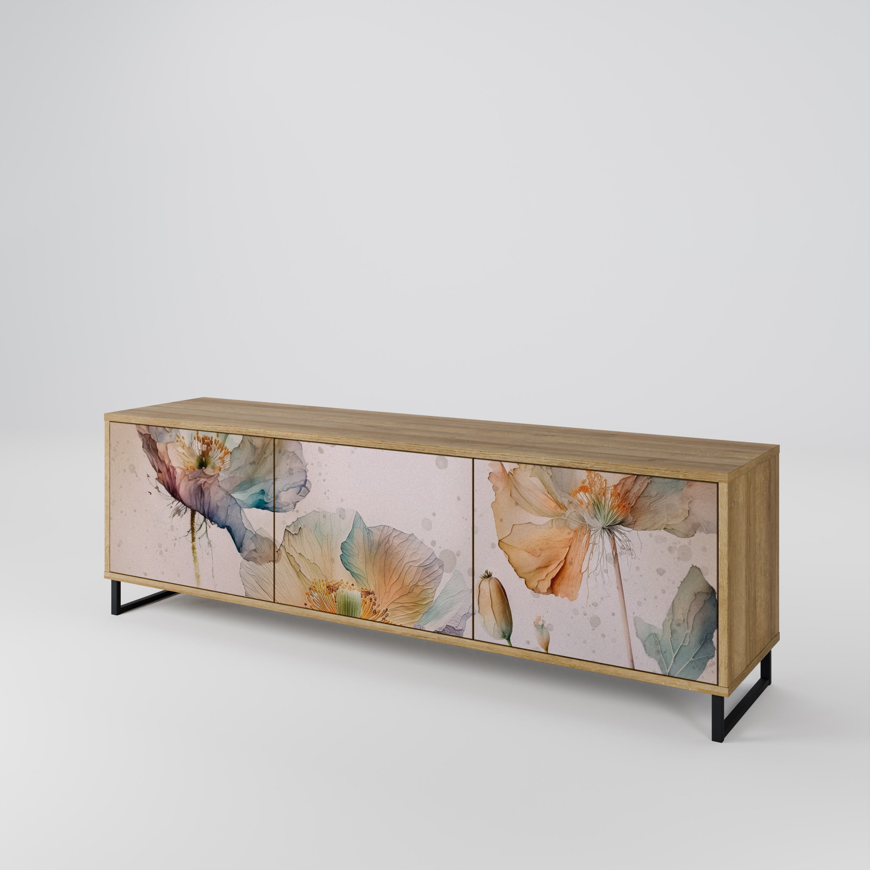 Meuble TV 3 portes SOFTEN POPPY effet chêne