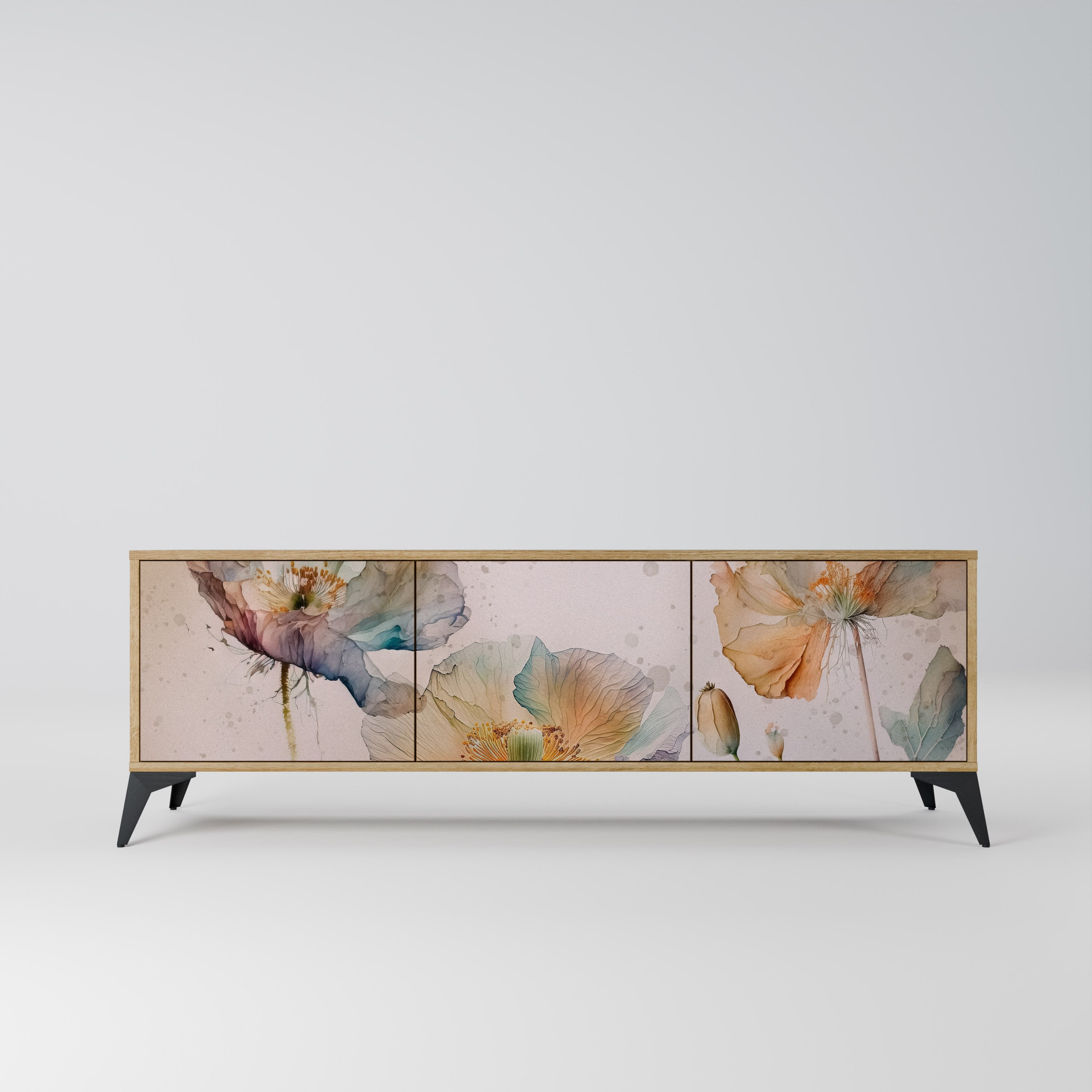 Meuble TV 3 portes SOFTEN POPPY effet chêne