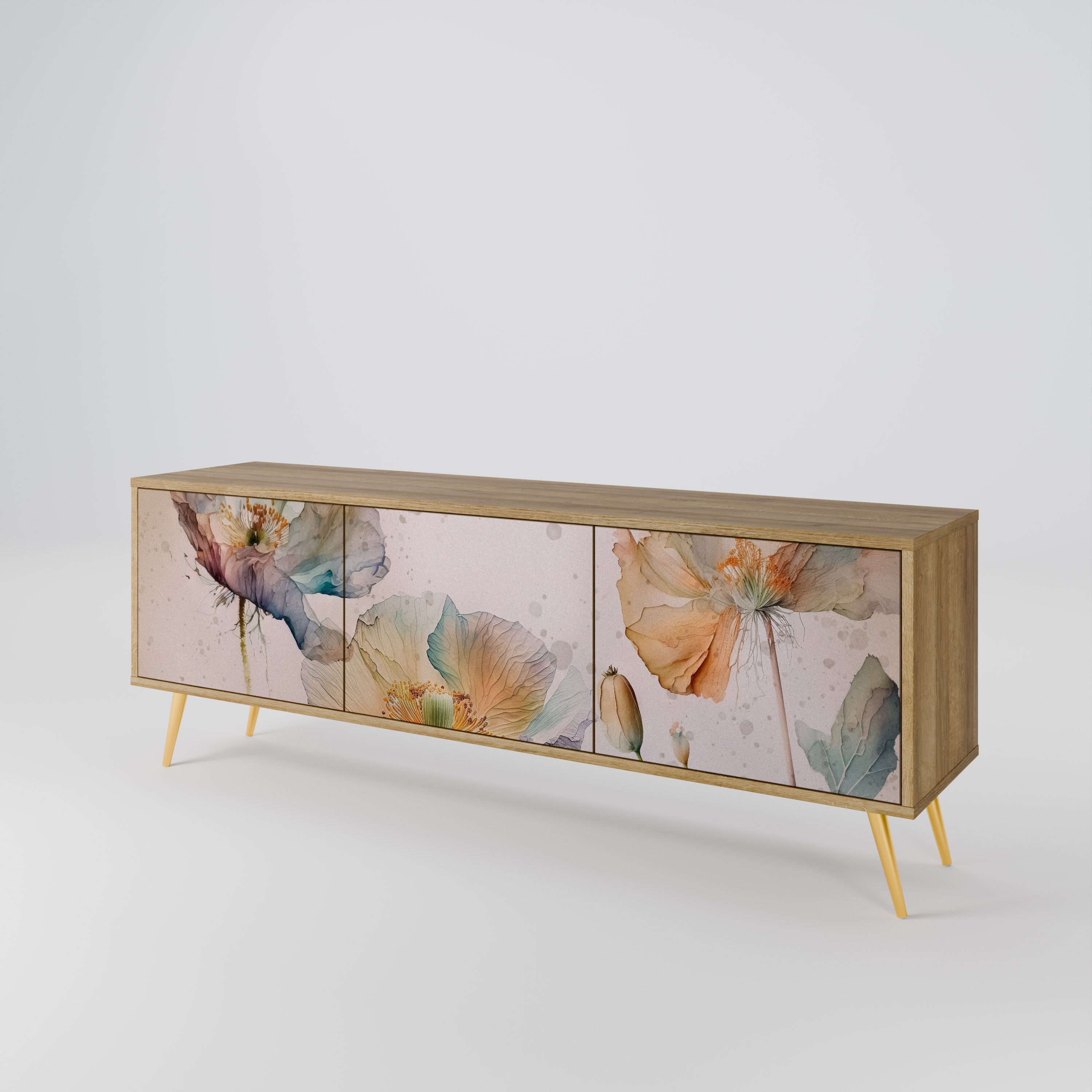 Meuble TV 3 portes SOFTEN POPPY effet chêne