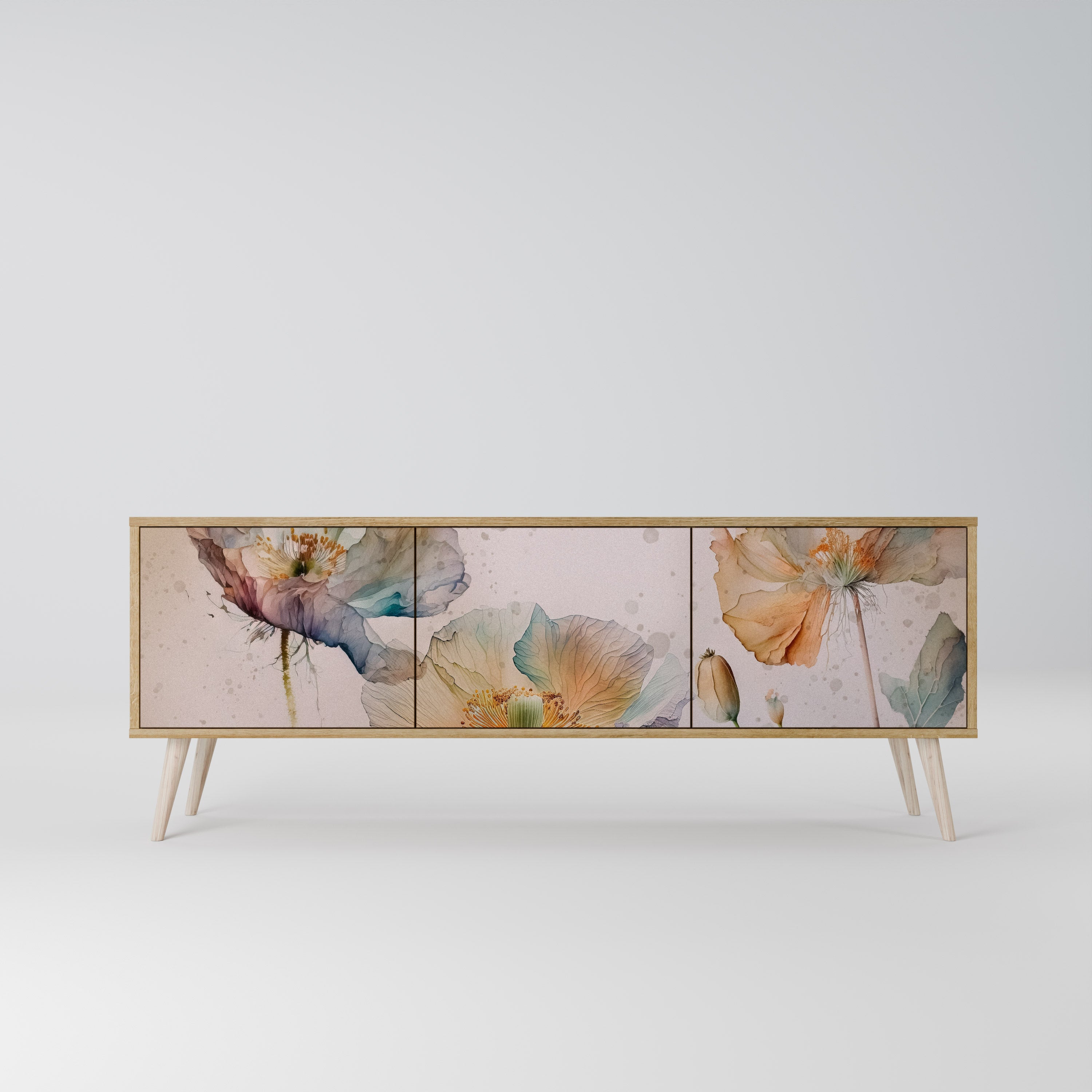 Meuble TV 3 portes SOFTEN POPPY effet chêne