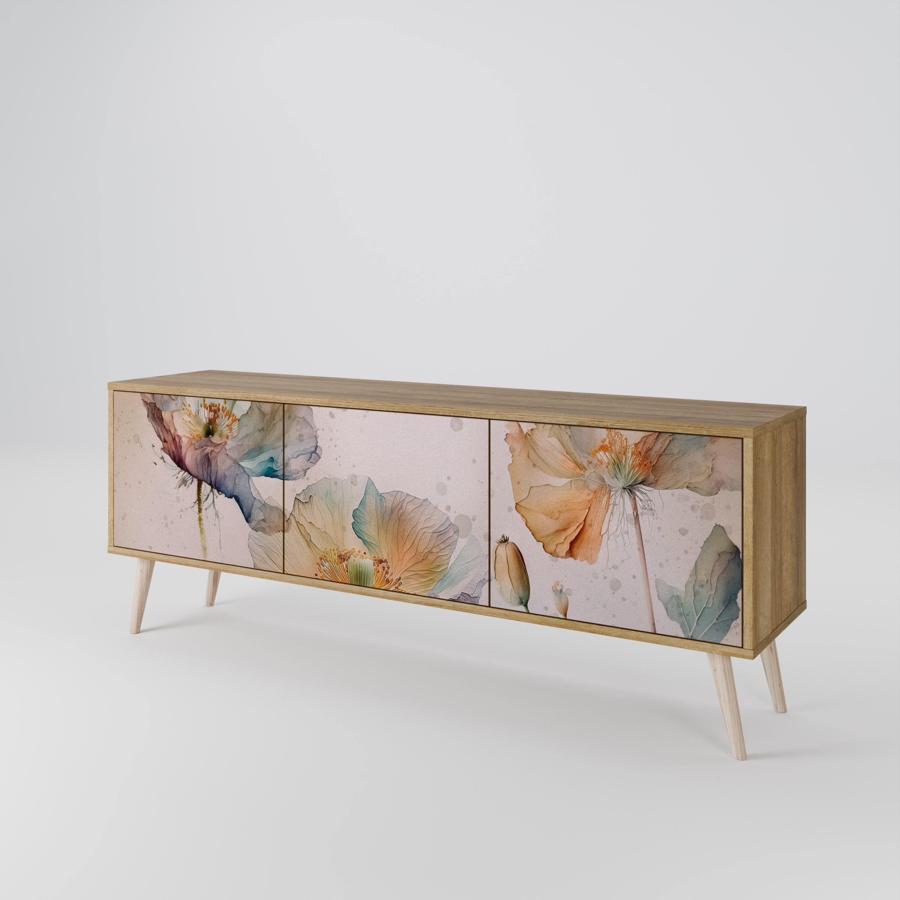 Meuble TV 3 portes SOFTEN POPPY effet chêne