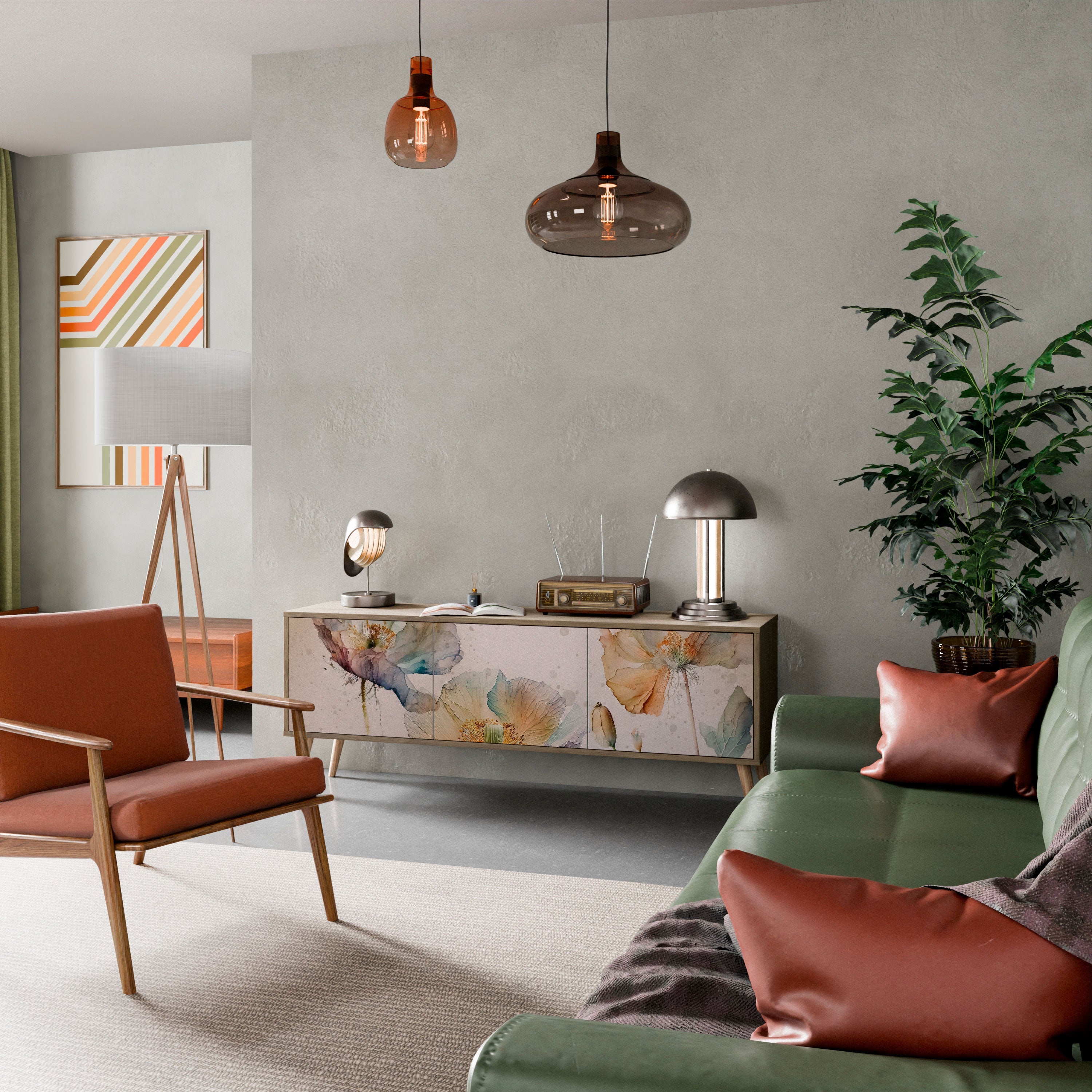 Meuble TV 3 portes SOFTEN POPPY effet chêne