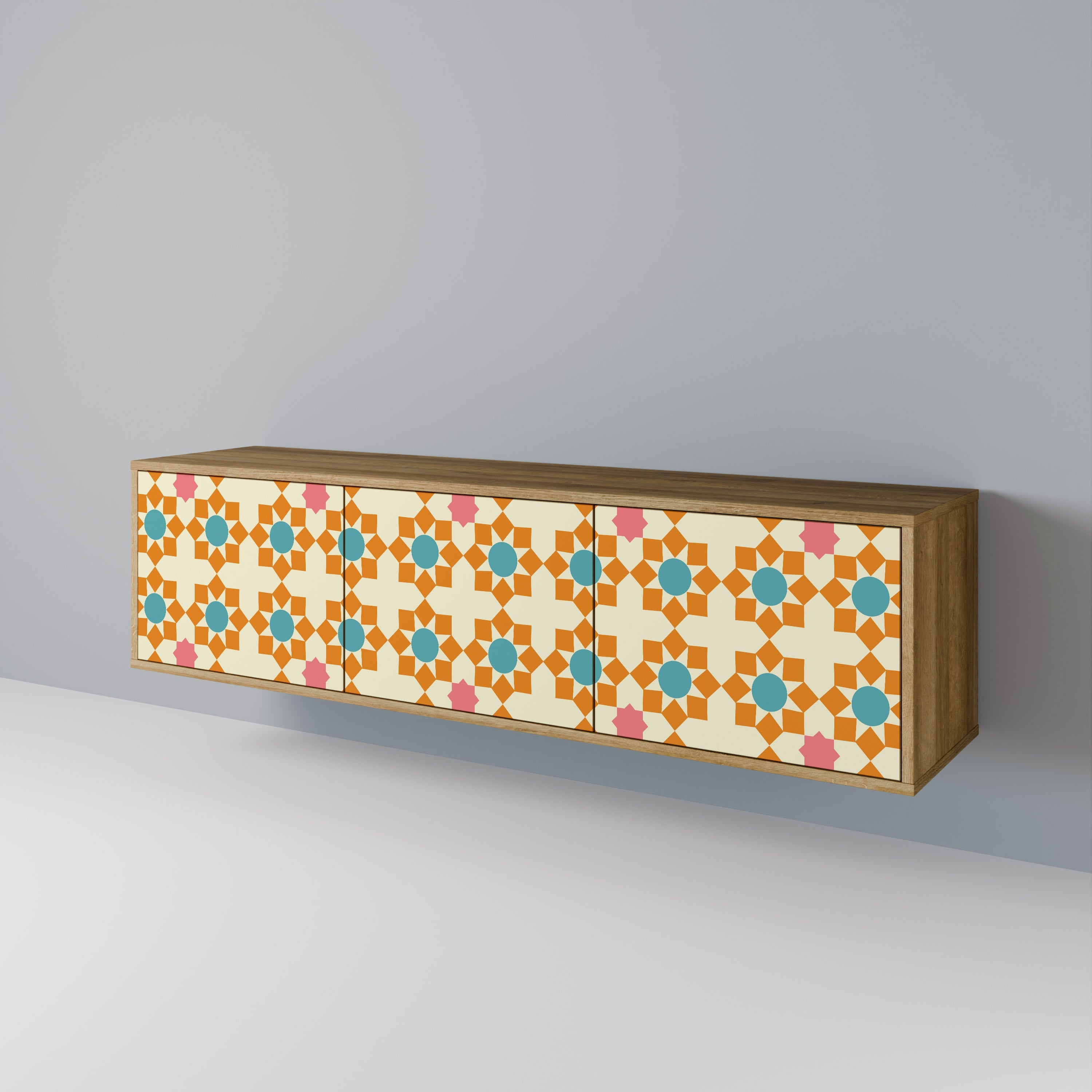 Meuble TV 3 portes FLORAL DECOR effet chêne