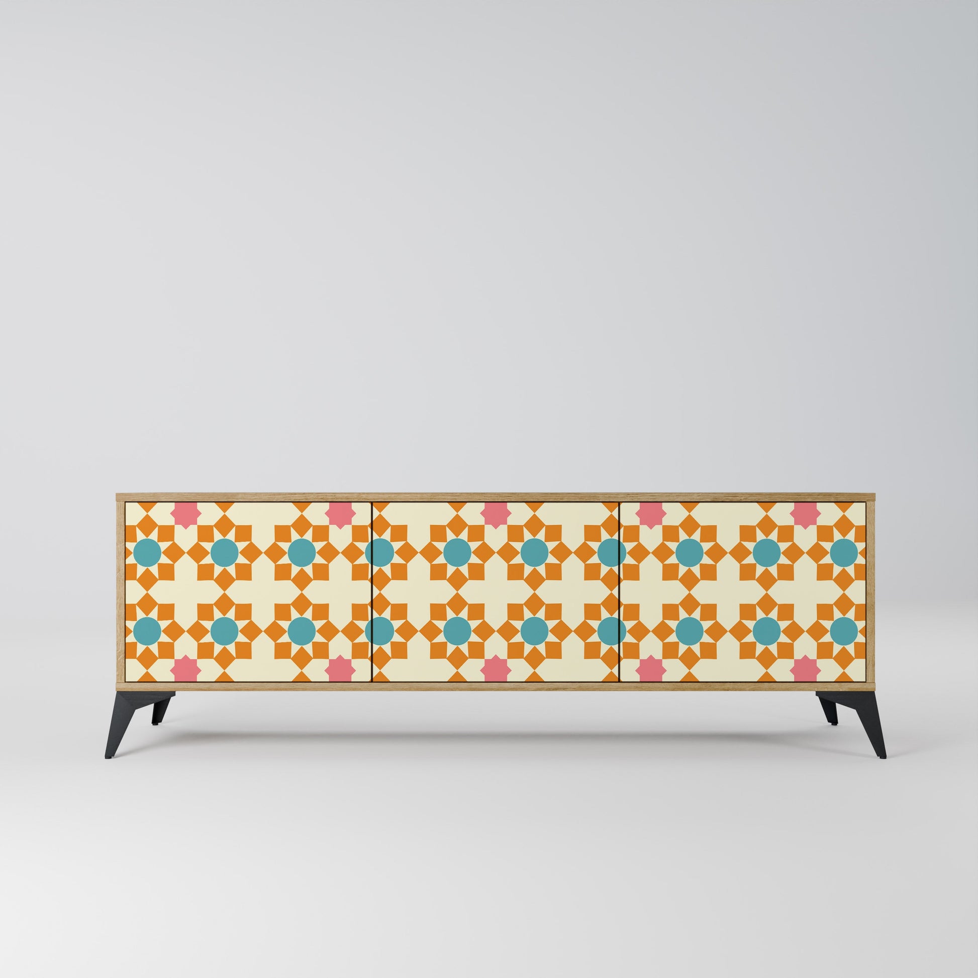 FLORAL DECOR 3-Door TV Stand in Oak Effect