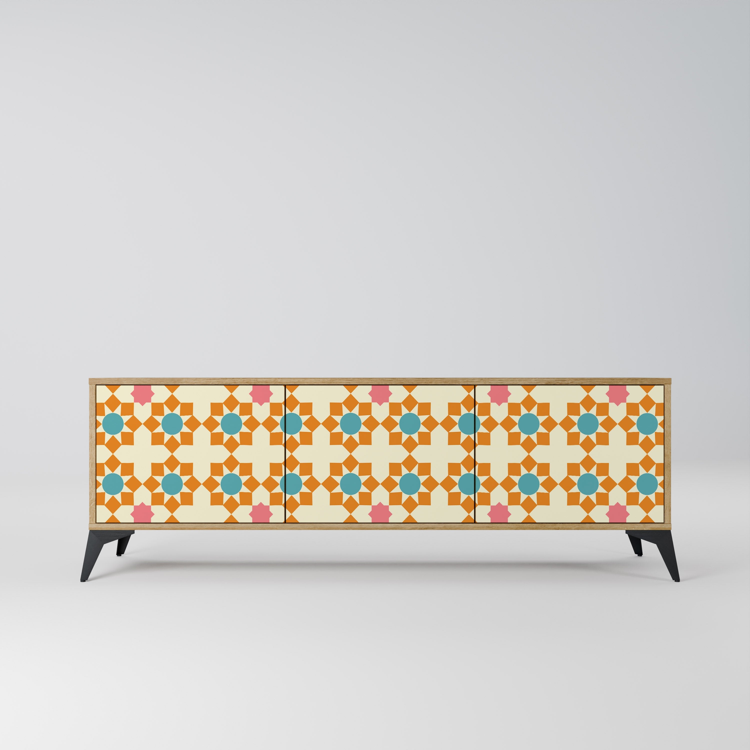 Meuble TV 3 portes FLORAL DECOR effet chêne