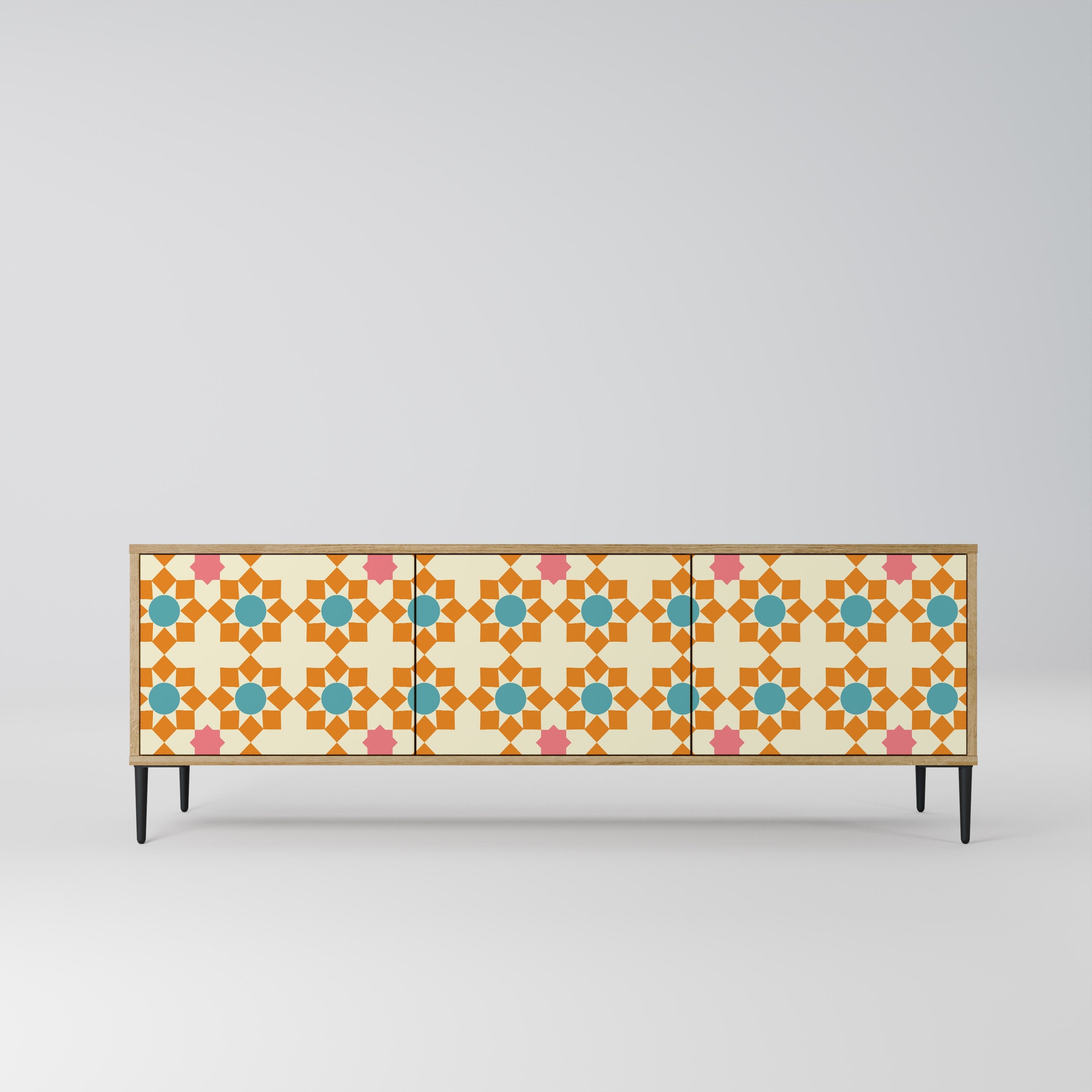 Meuble TV 3 portes FLORAL DECOR effet chêne