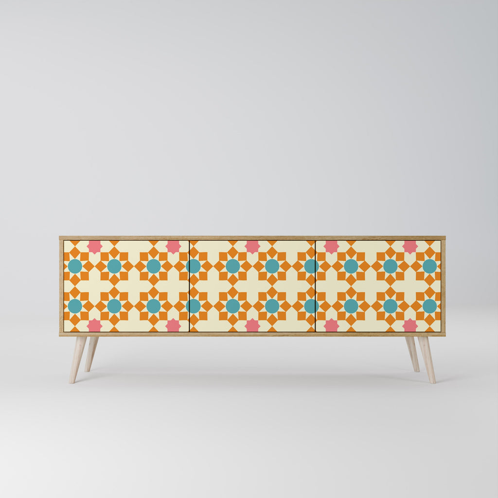 FLORAL DECOR 3-Door TV Stand in Oak Effect