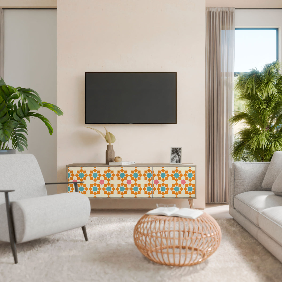 FLORAL DECOR 3-Door TV Cabinet