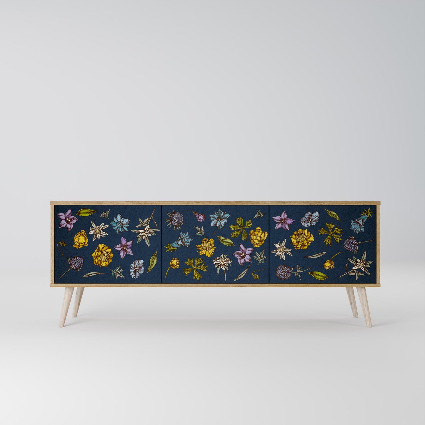FLOWERS ON NAVY BLUE 3-Door TV Cabinet