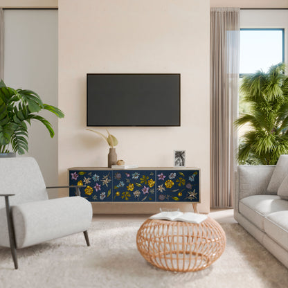 FLOWERS ON NAVY BLUE 3-Door TV Cabinet