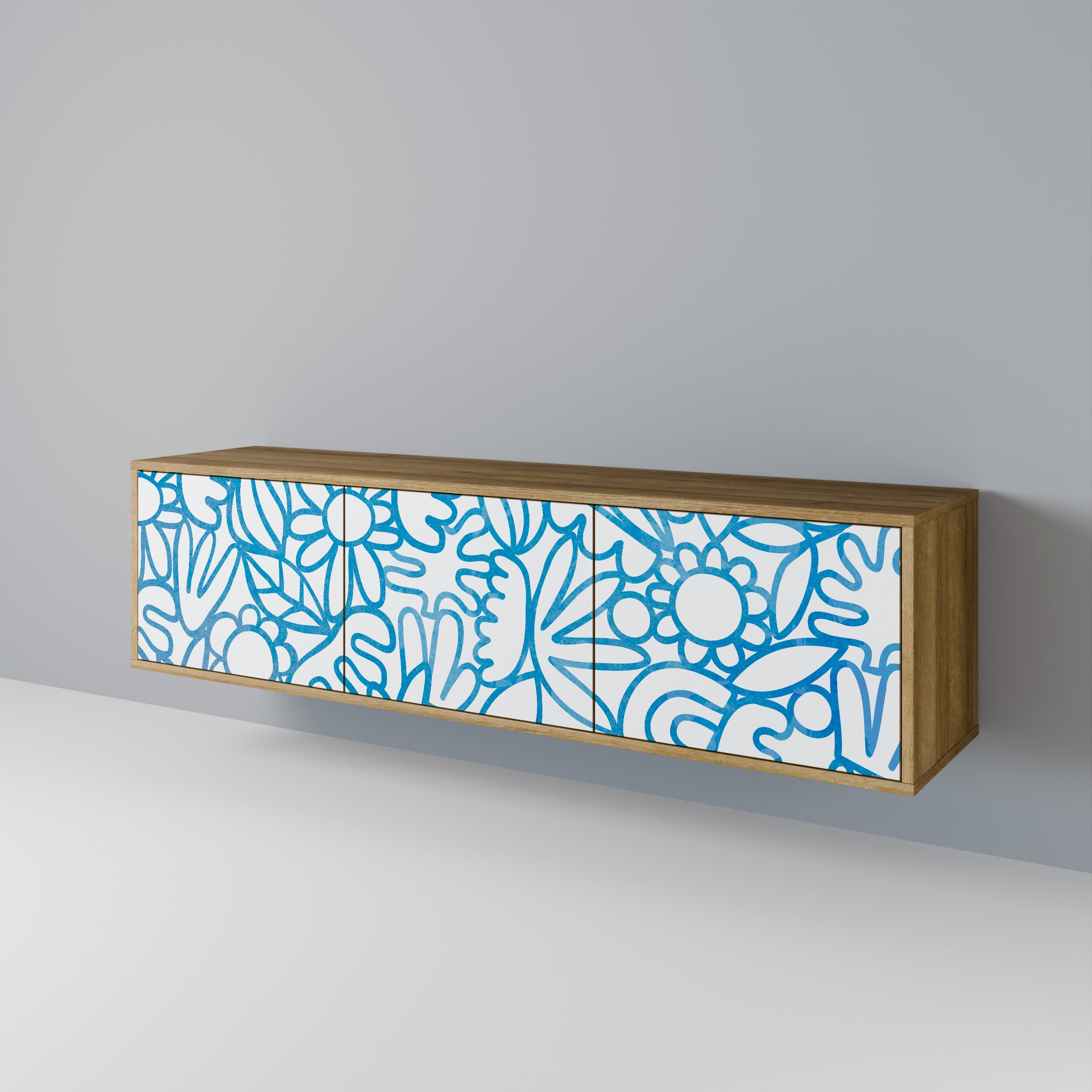 Meuble TV 3 portes BLOOMY MORNING effet chêne