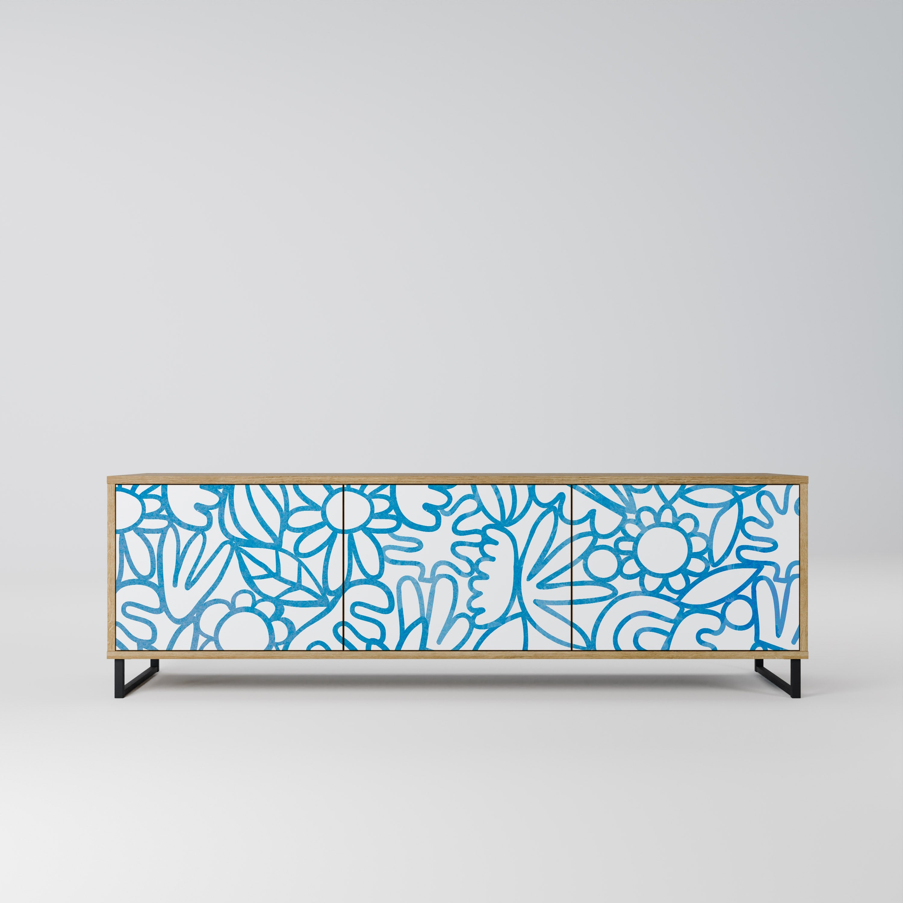 Meuble TV 3 portes BLOOMY MORNING effet chêne