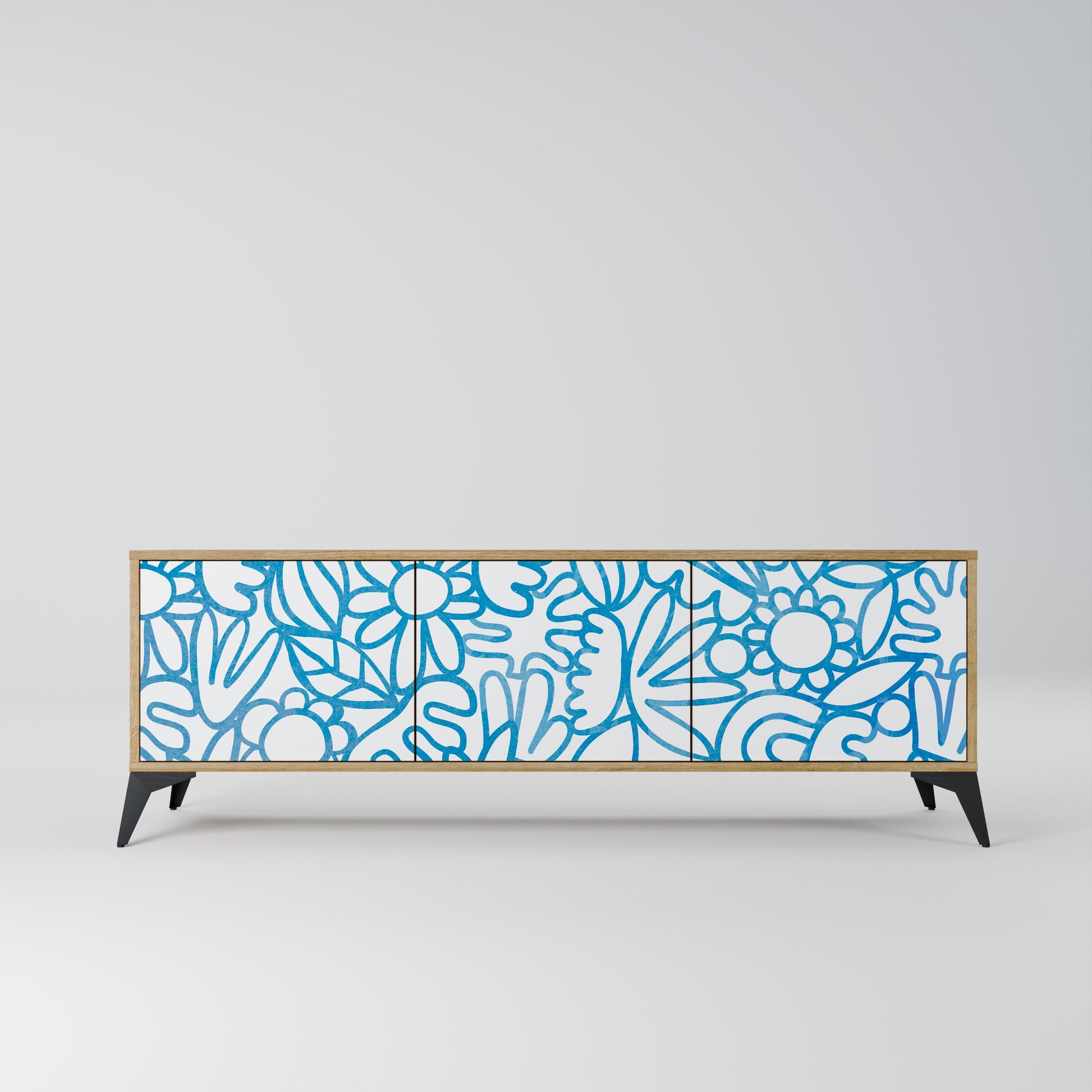 BLOOMY MORNING 3-Door TV Stand in Oak Effect