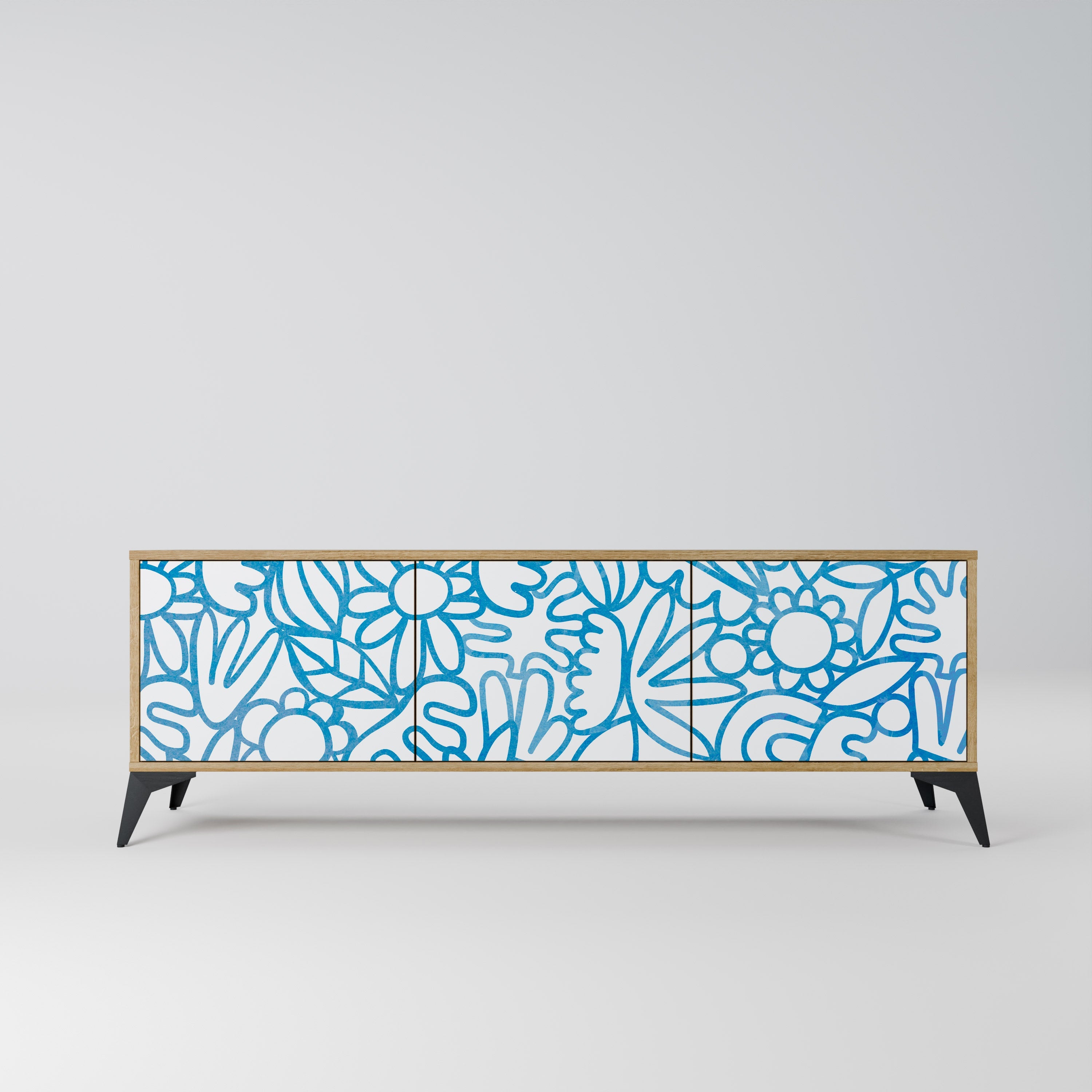 Meuble TV 3 portes BLOOMY MORNING effet chêne