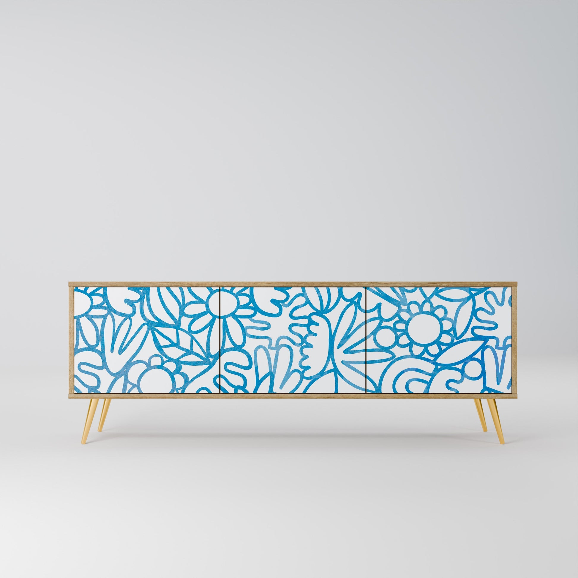 BLOOMY MORNING 3-Door TV Stand in Oak Effect