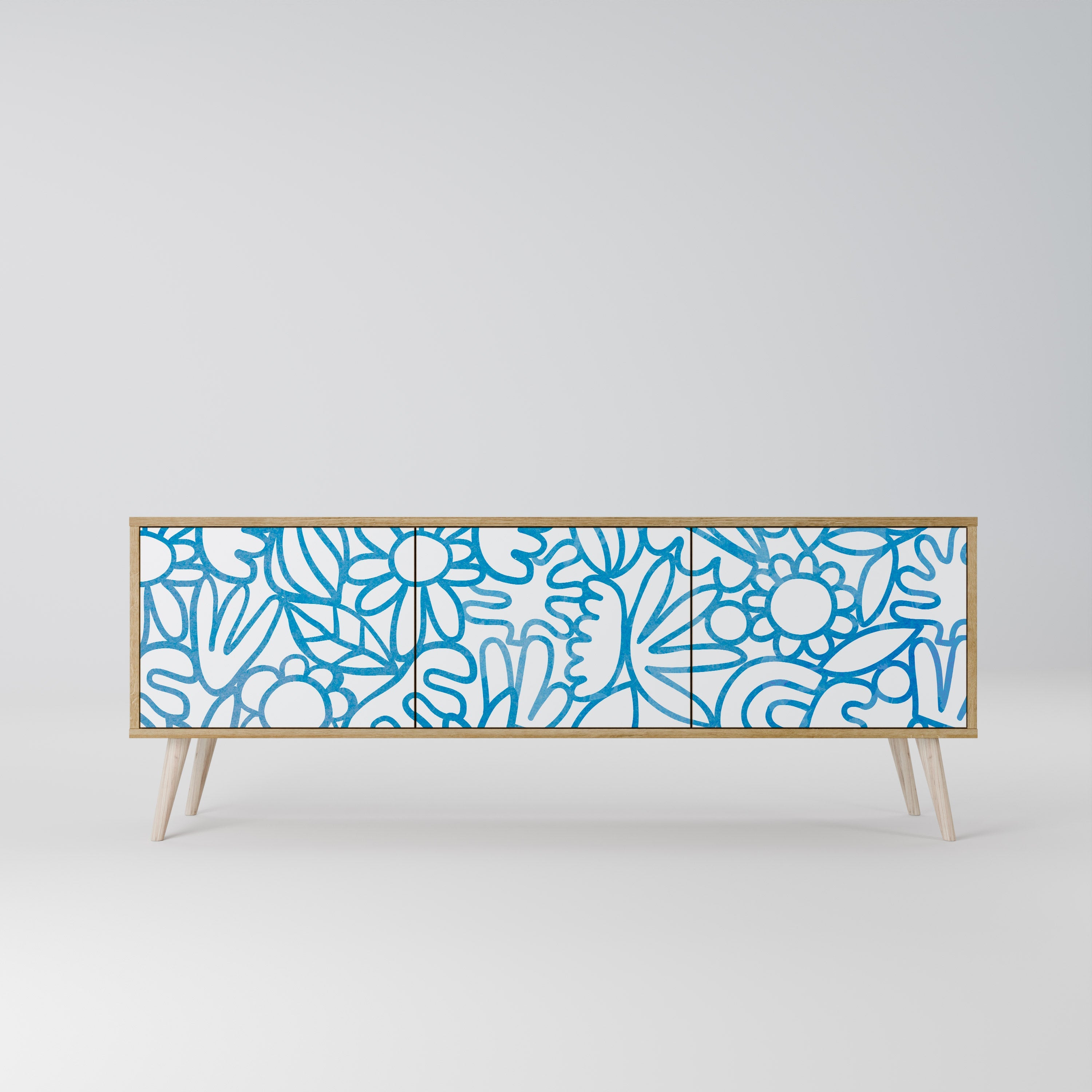 Meuble TV 3 portes BLOOMY MORNING effet chêne