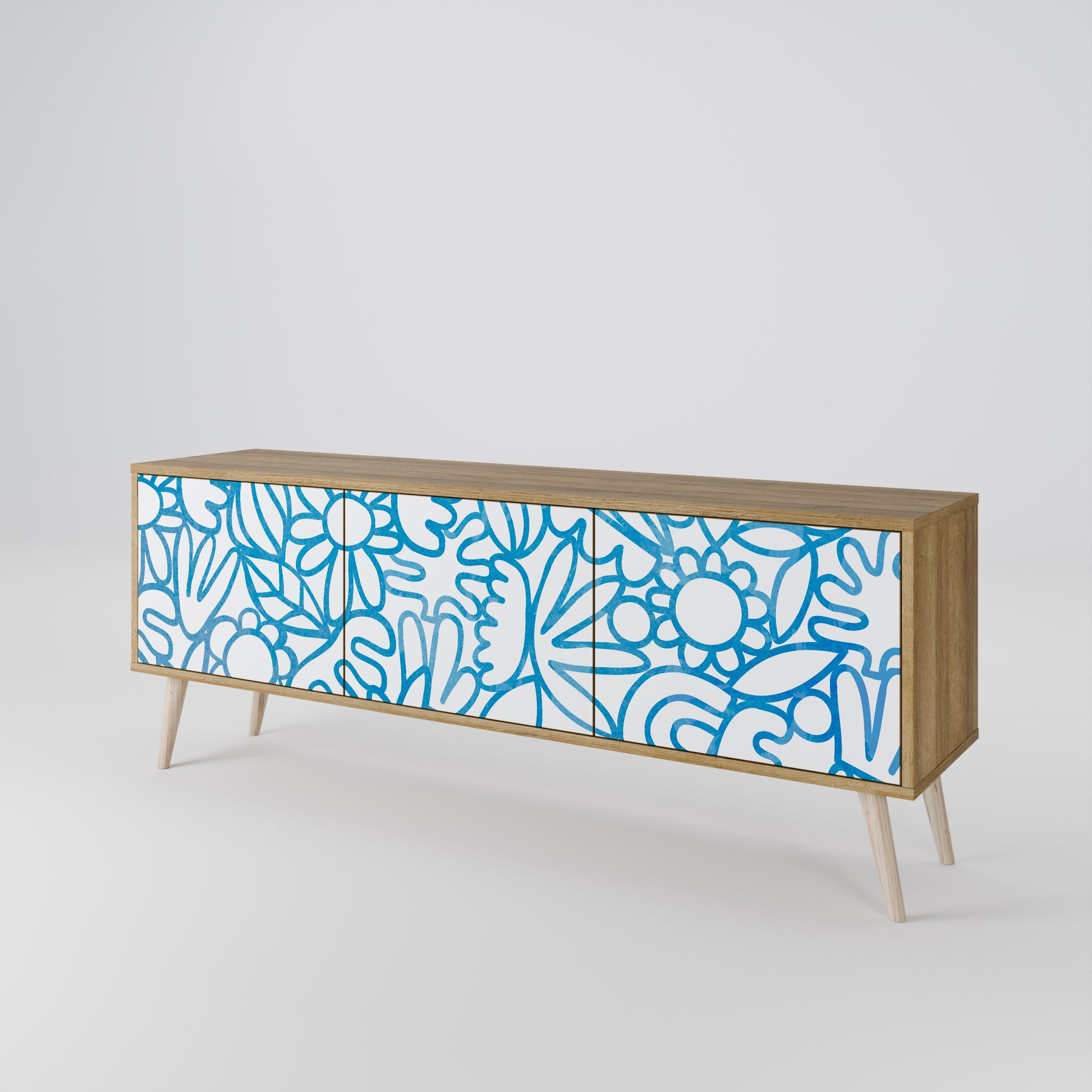 BLOOMY MORNING 3-Door TV Stand in Oak Effect