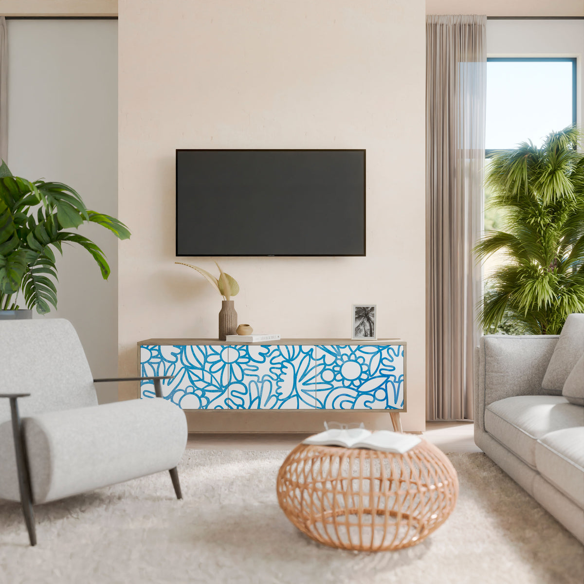 BLOOMY MORNING 3-Door TV Cabinet