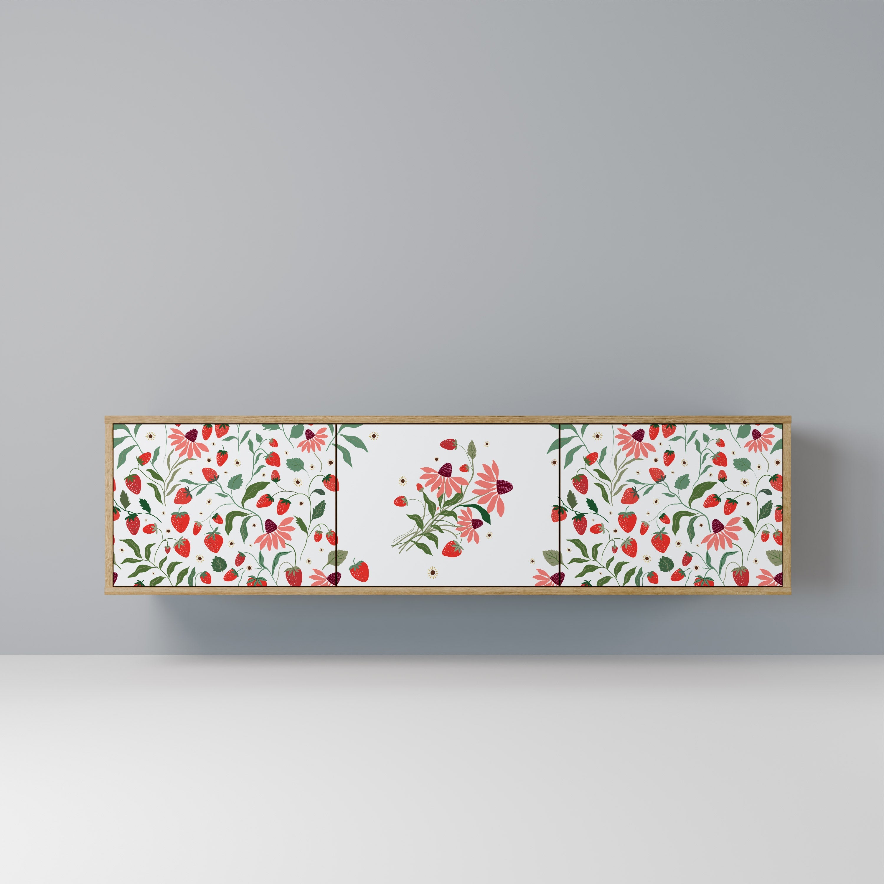 Meuble TV 3 portes FLOWERS AND STRAWBERRIES effet chêne