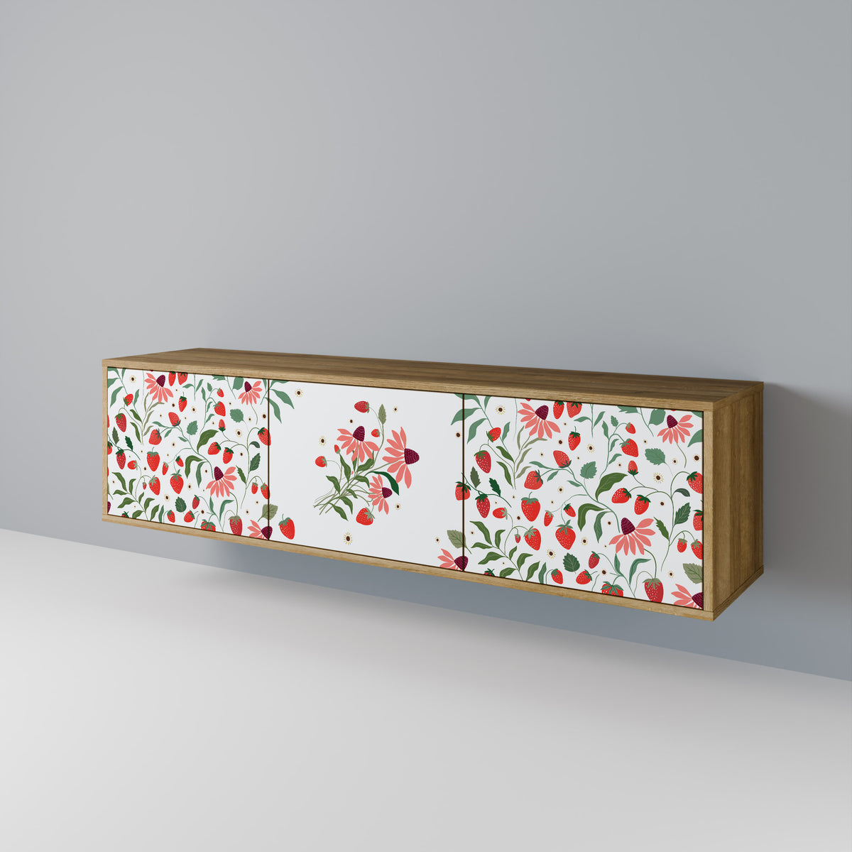 FLOWERS AND STRAWBERRIES 3-Door TV Cabinet