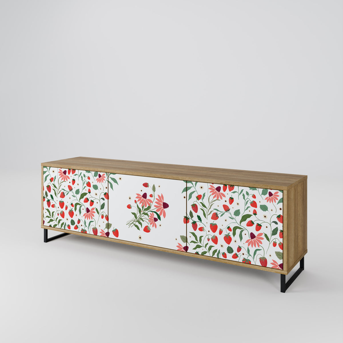 FLOWERS AND STRAWBERRIES 3-Door TV Cabinet